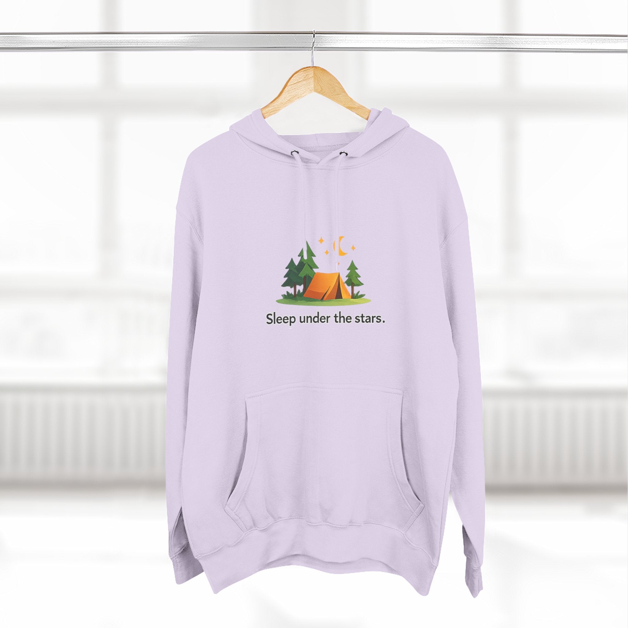 Camping Hoodie — "Sleep Under the Stars" Tent & Moon Graphic