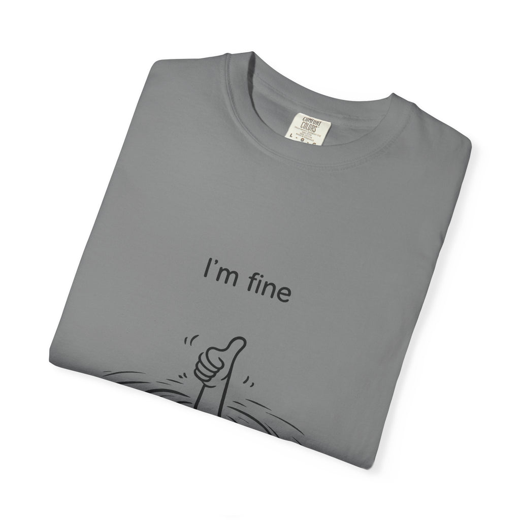 I’m Fine T-Shirt — Minimal Funny Tee with Thumbs-Up Drowning Illustration
