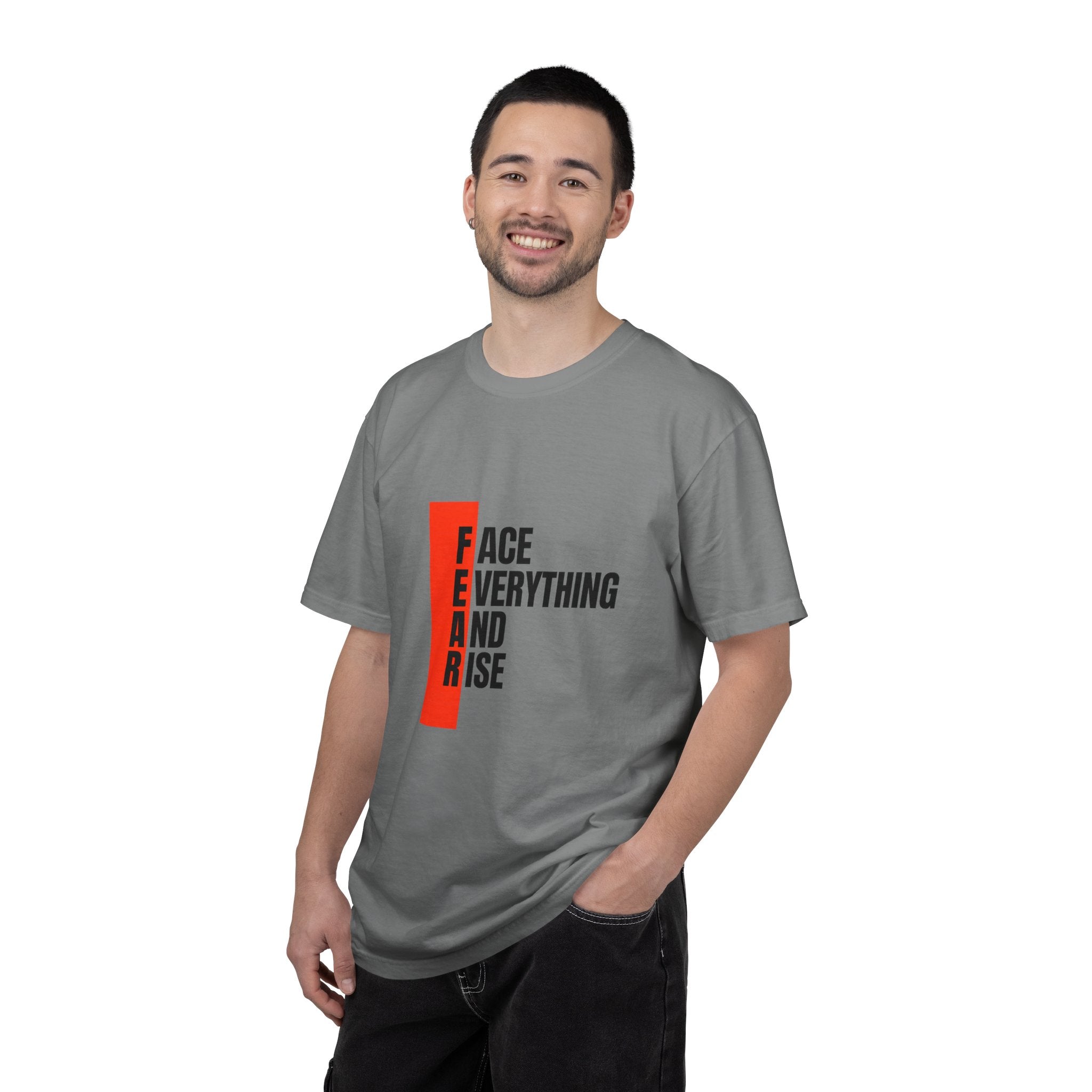 Motivational T-Shirt — "FEAR: Face Everything And Rise" Bold Red Accent