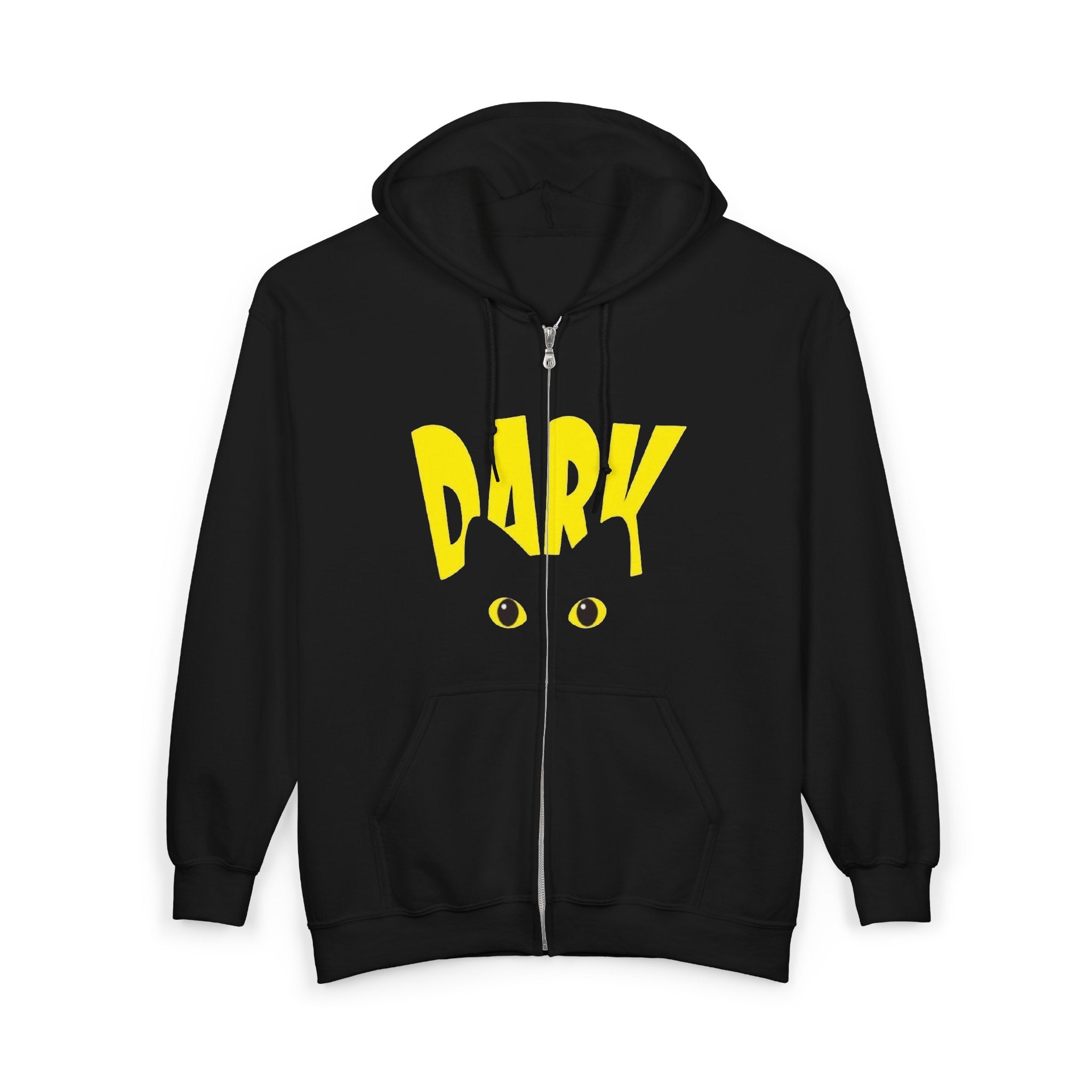 Dark Eyes Zip Hoodie — Halloween Black Cat Graphic Full-Zip Sweatshirt