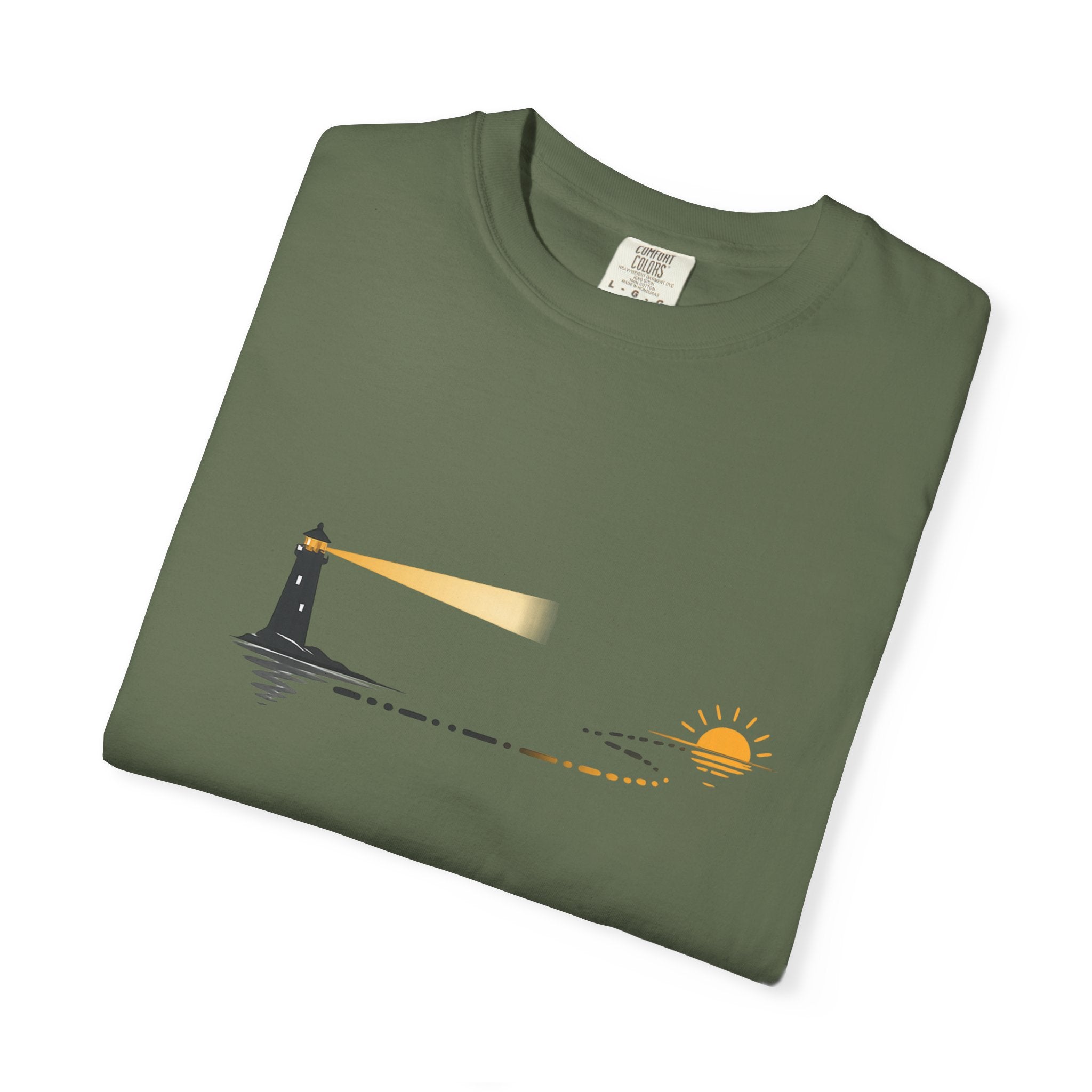 Lighthouse Sunset T-Shirt — Nautical Coastal Tee with Beacon Graphic
