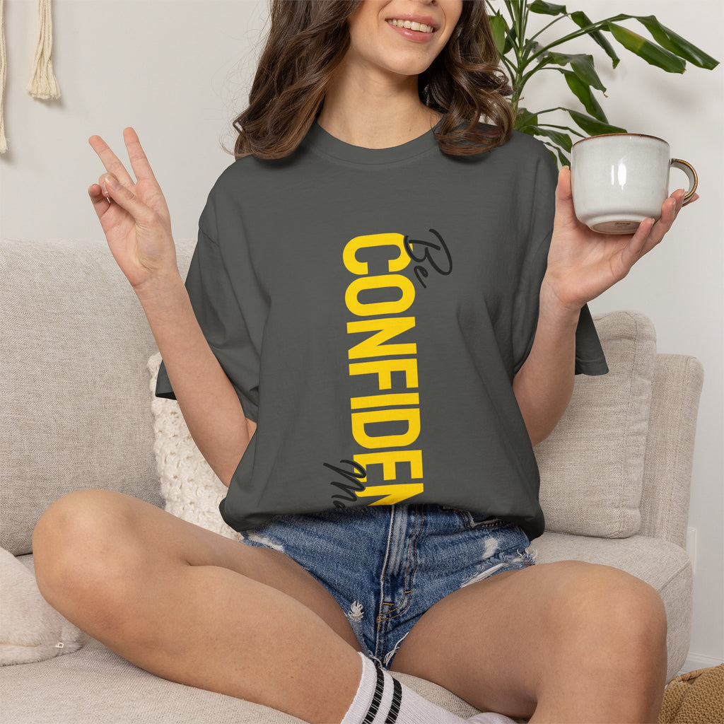 Be Confident Vertical Text T-Shirt — Motivational Graphic Tee