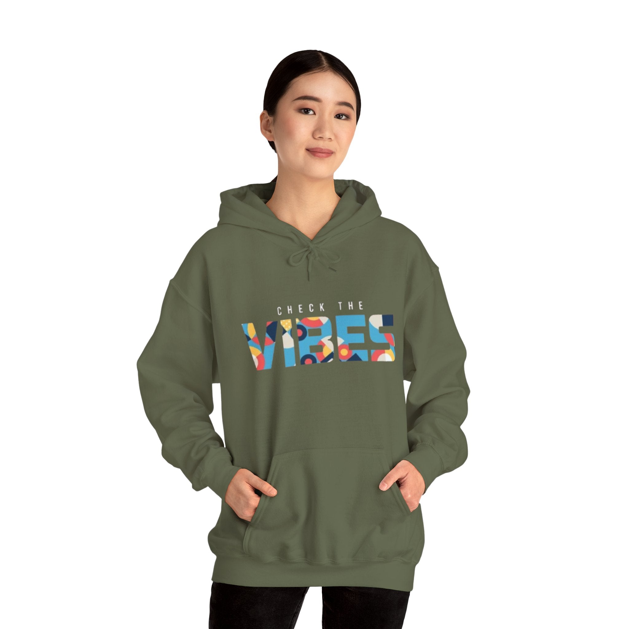 Check The Vibes Hoodie – Colorful Retro Graphic Pullover