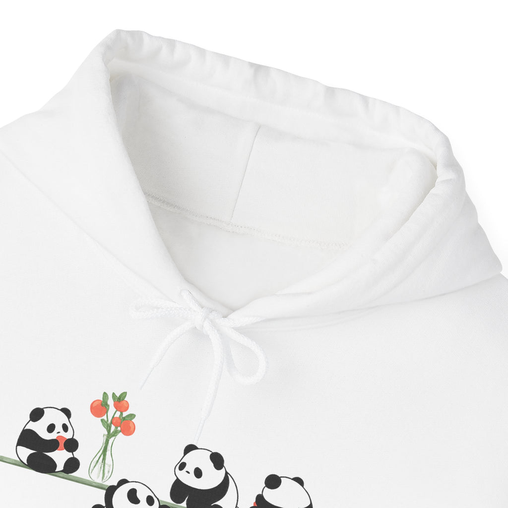 Pandas on a Line Hoodie — Cute Cartoon Pandas Holding Flower Pullover