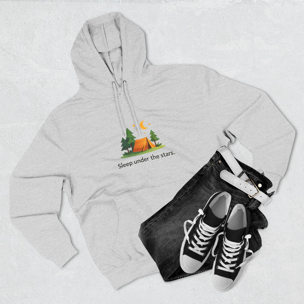 Camping Hoodie — "Sleep Under the Stars" Tent & Moon Graphic