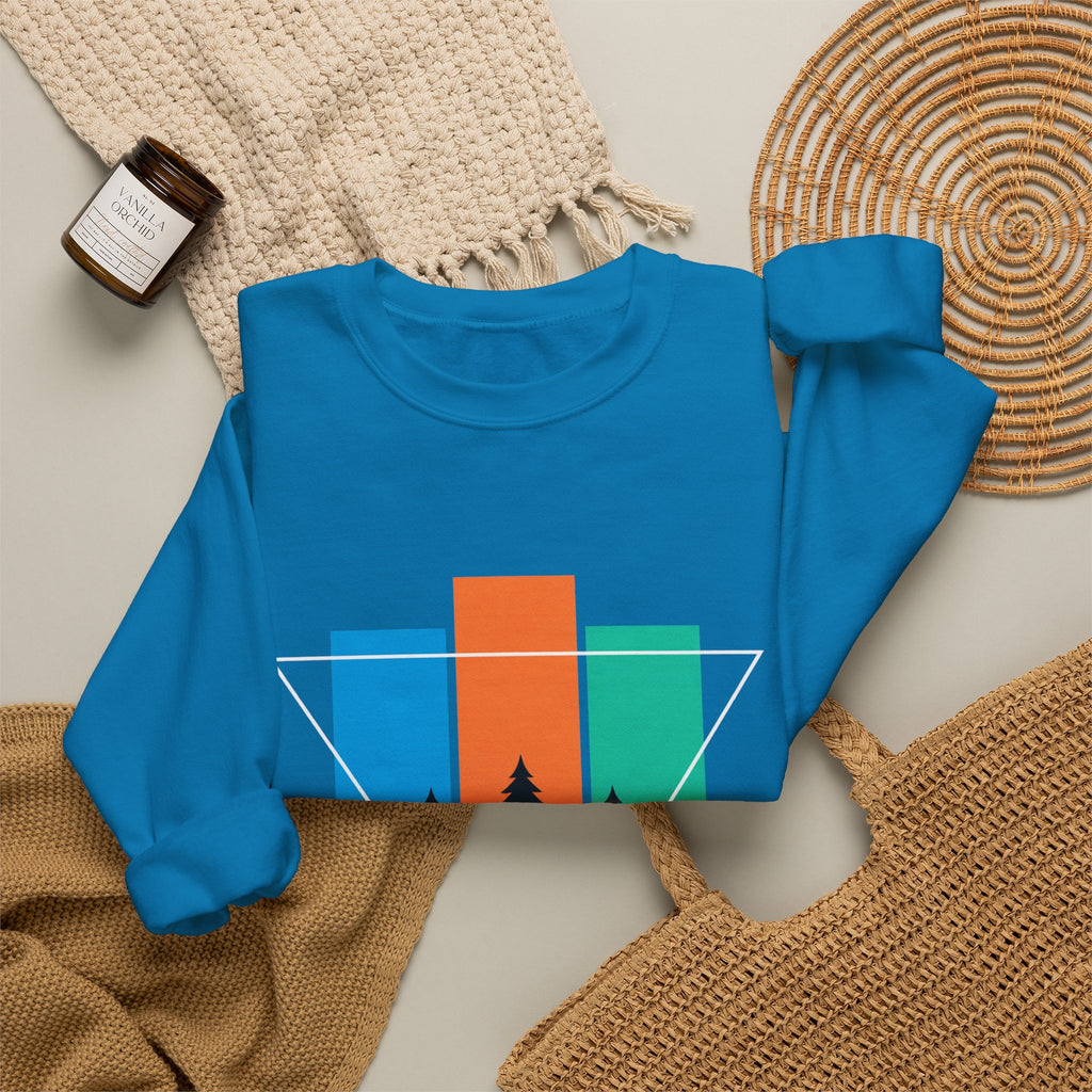 Retro Forest Crewneck Sweatshirt — Colorblock Trees Graphic