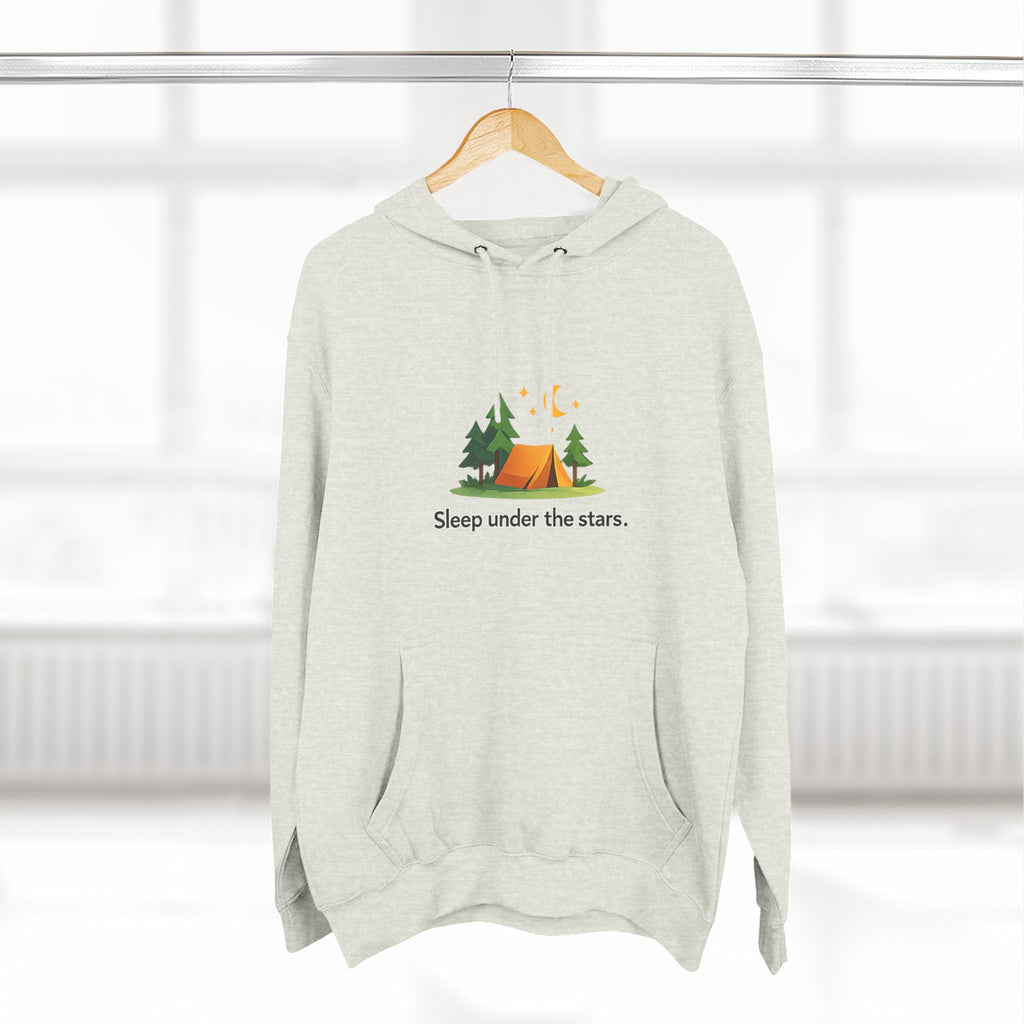 Camping Hoodie — "Sleep Under the Stars" Tent & Moon Graphic