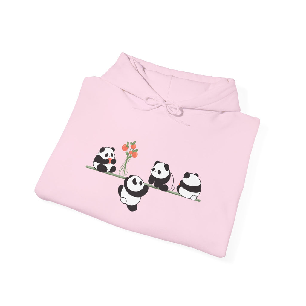 Pandas on a Line Hoodie — Cute Cartoon Pandas Holding Flower Pullover