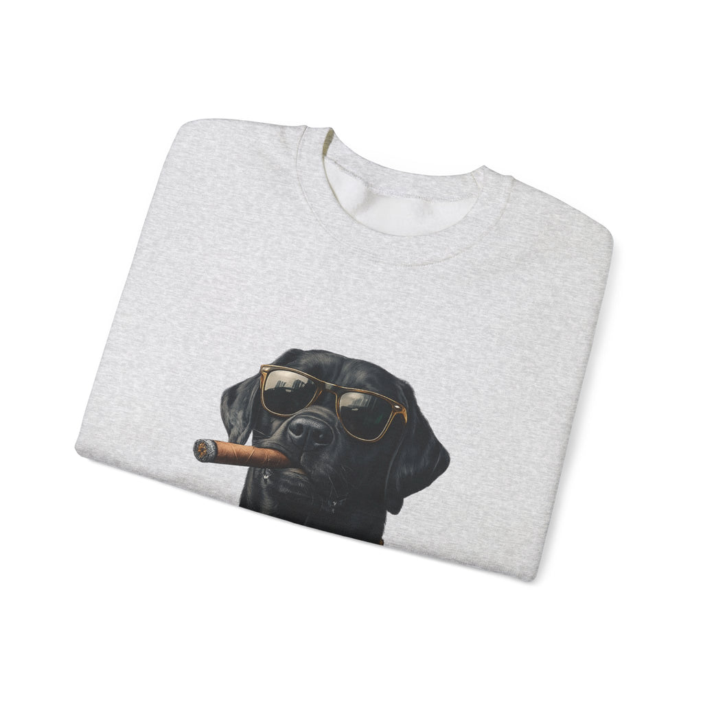 Cool Black Lab Crewneck Sweatshirt — Dog with Cigar & Gold Chain Graphic