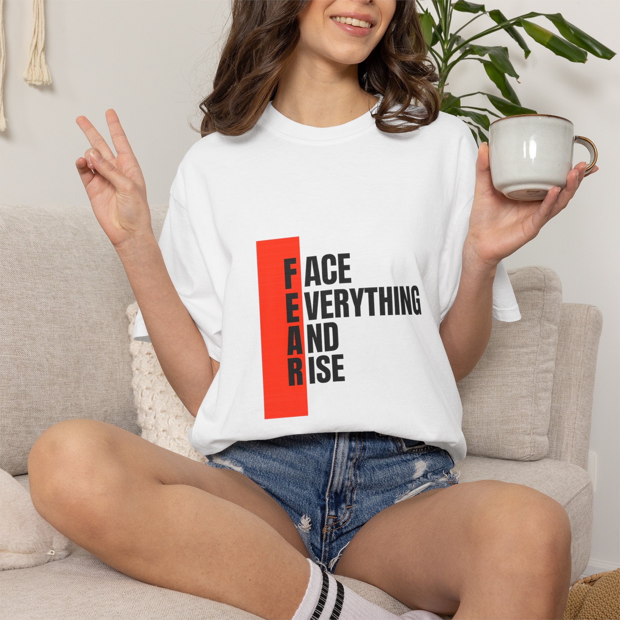Motivational T-Shirt — "FEAR: Face Everything And Rise" Bold Red Accent