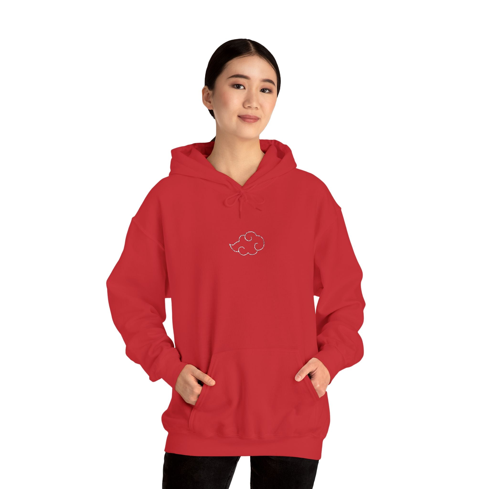 Minimal Cloud Outline Hoodie — Small White Cloud Graphic Embroidered