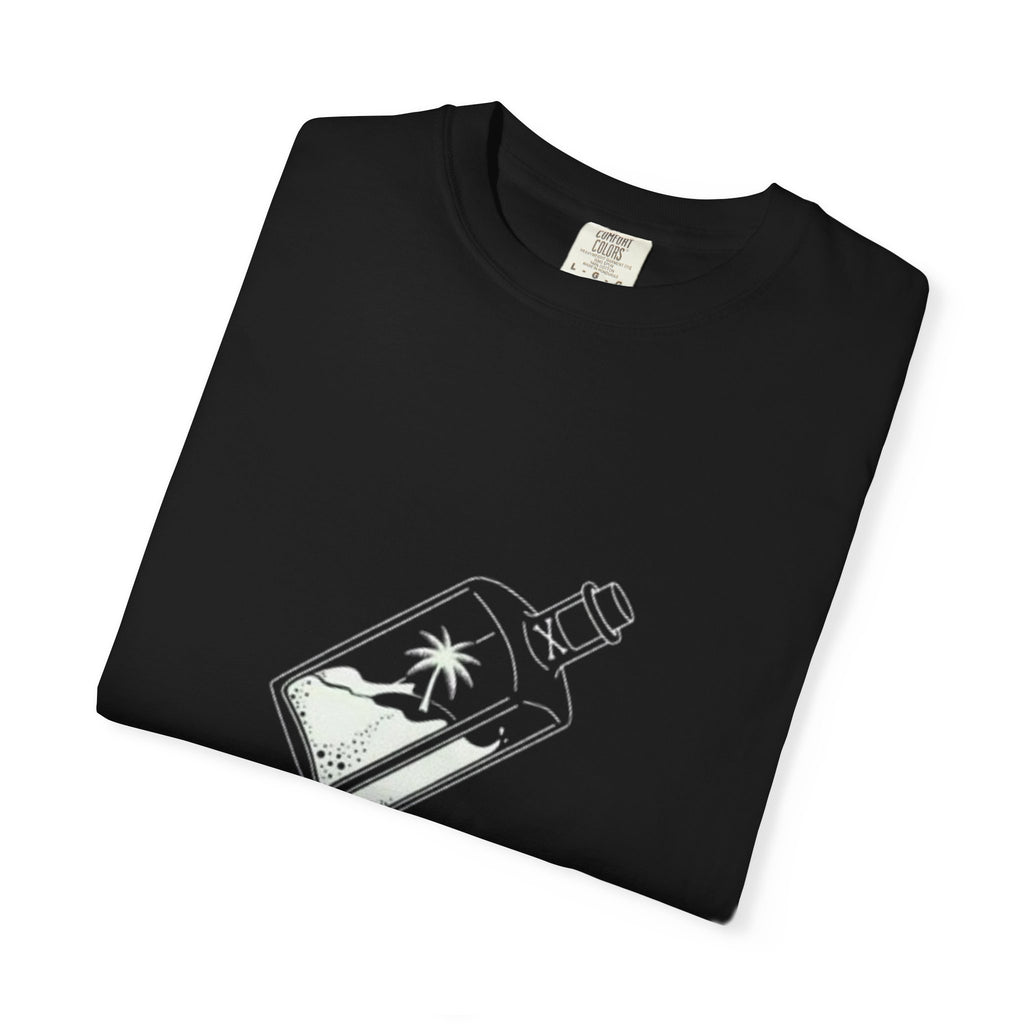 Pocket Island T‑Shirt — Minimal Bottle Isle Graphic Tee