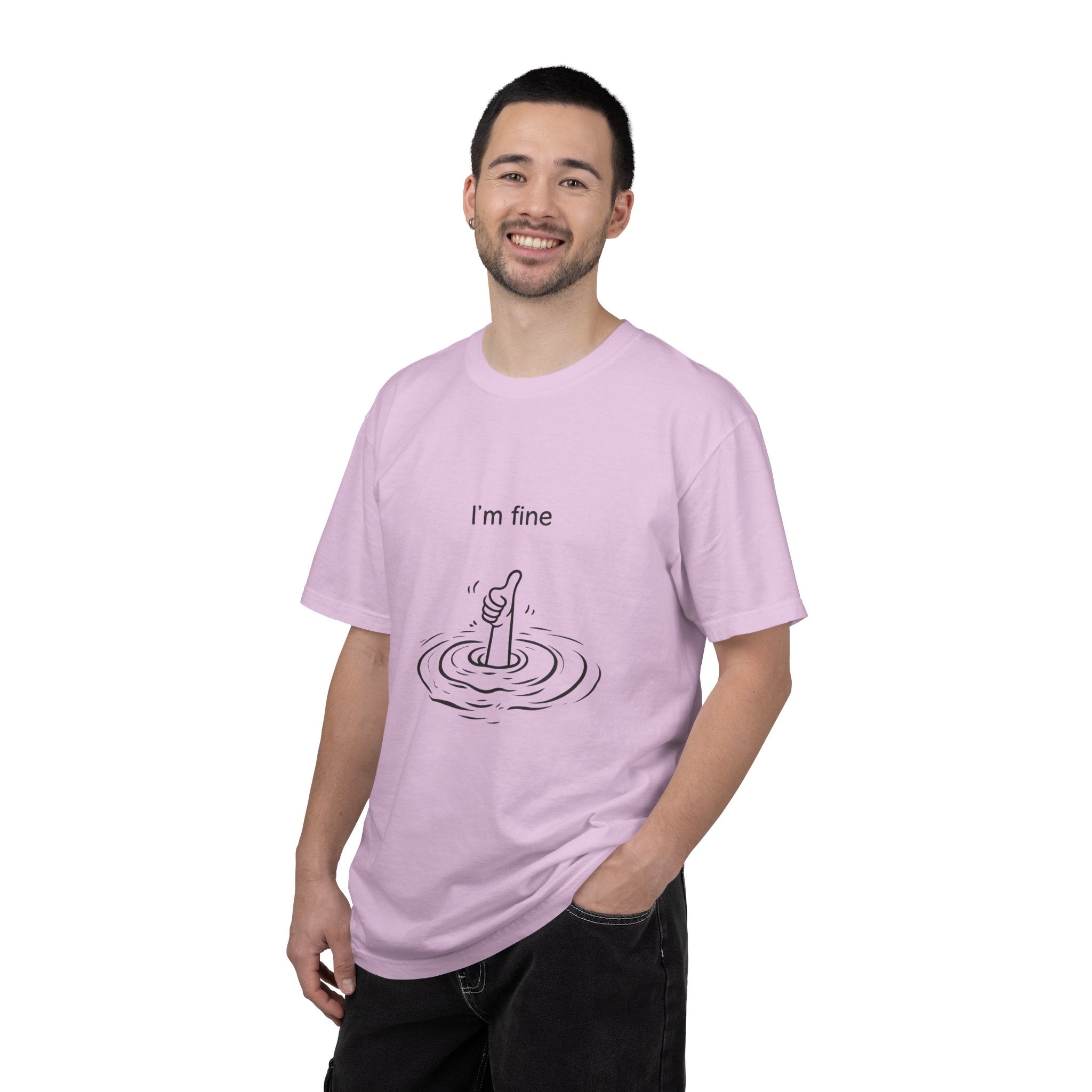 I’m Fine T-Shirt — Minimal Funny Tee with Thumbs-Up Drowning Illustration
