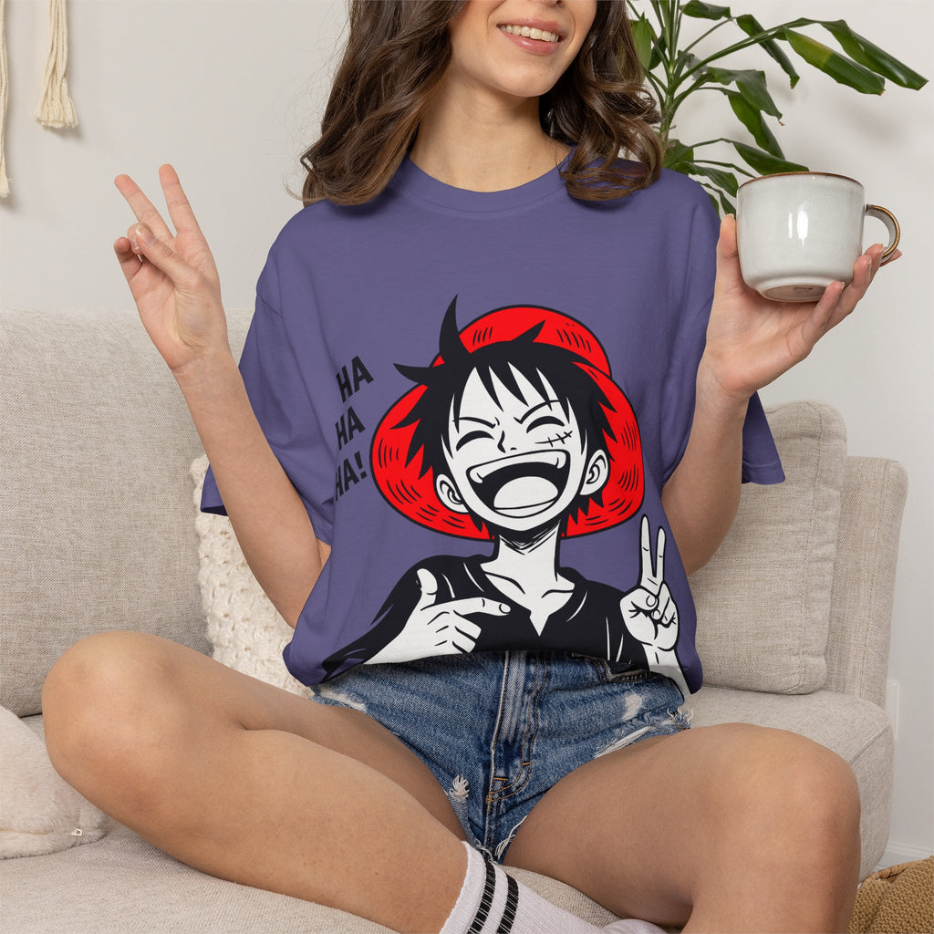 Anime Luffy Laughing Graphic T-shirt - Monkey D. Luffy Peace Sign Tee