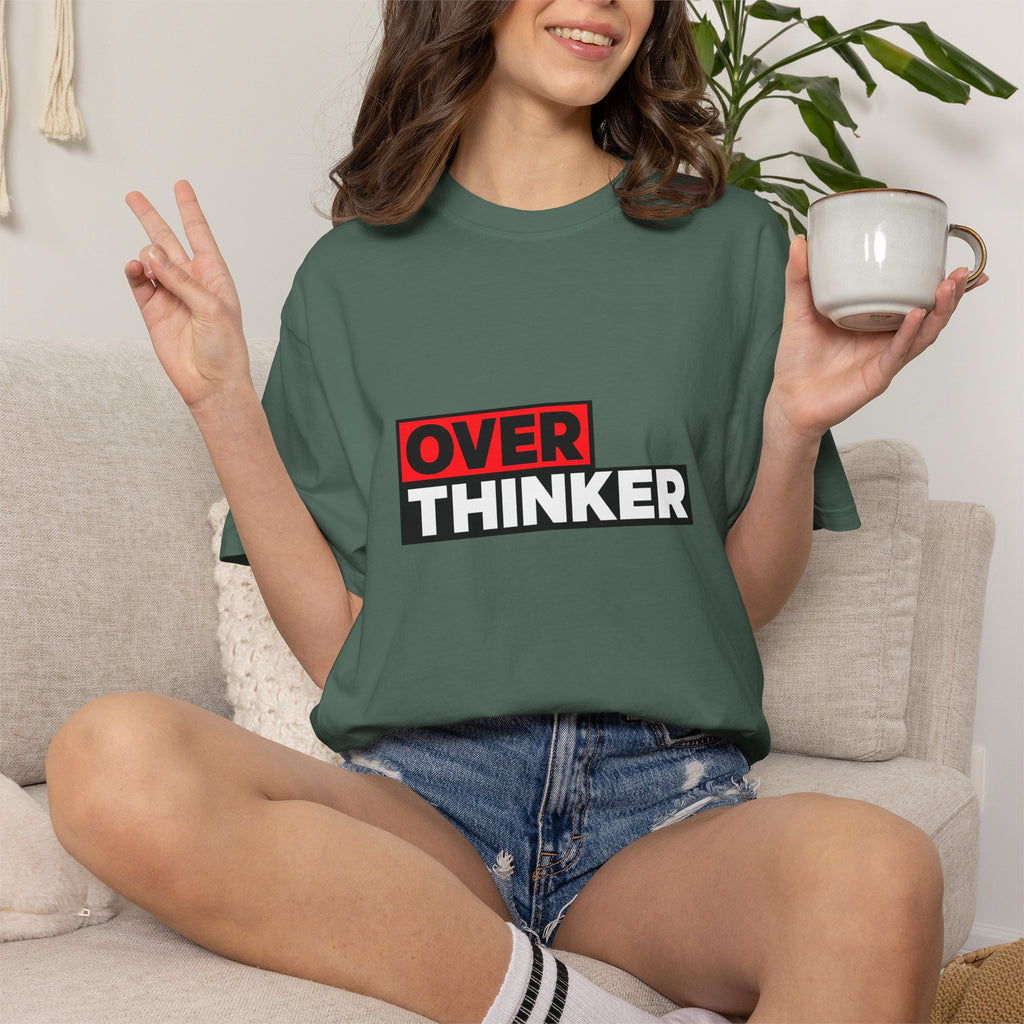 Overthinker Graphic T-Shirt — Bold Red & Black Text Tee