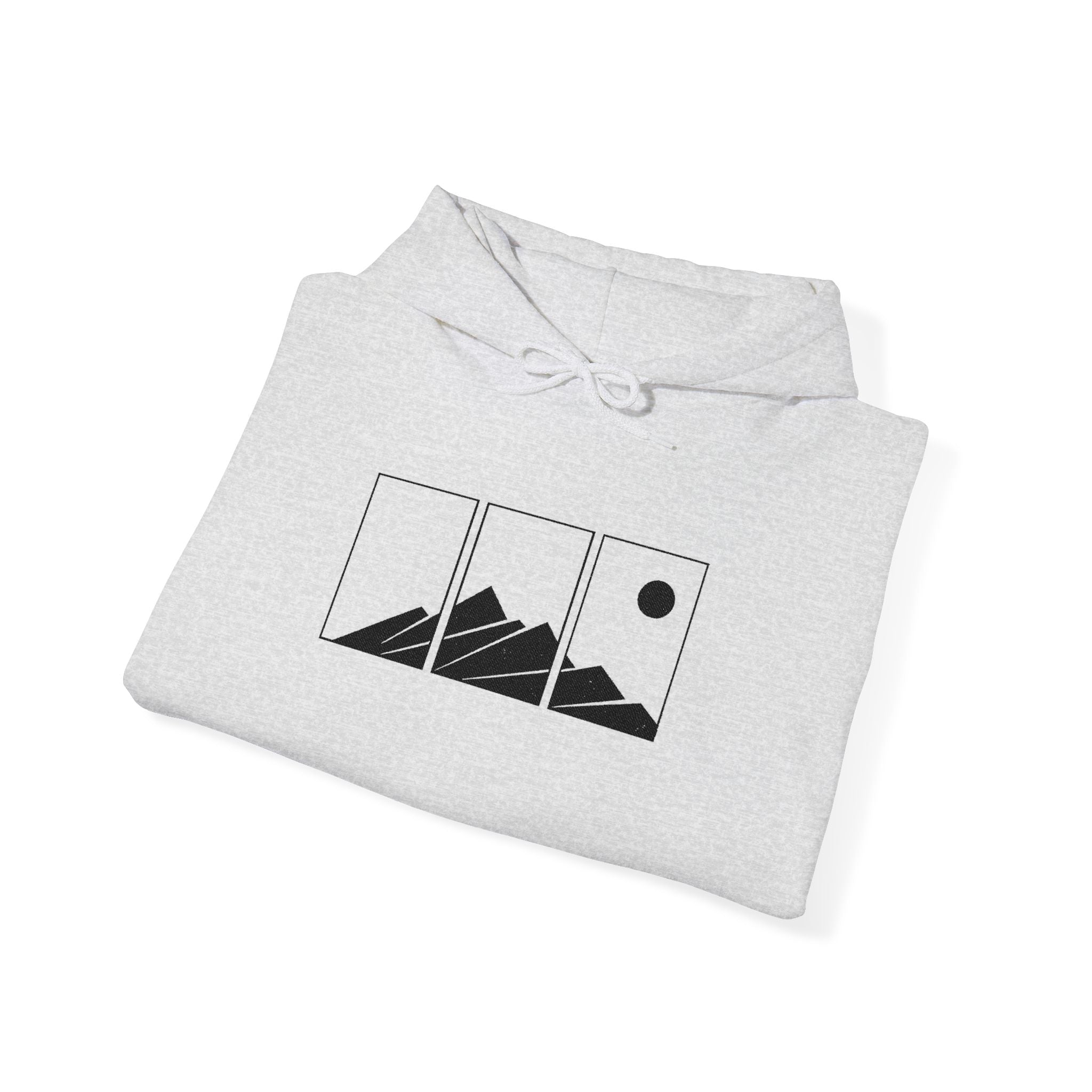 Mountain Triptych Hoodie — Minimalist Scenic Graphic Pullover Embroidered