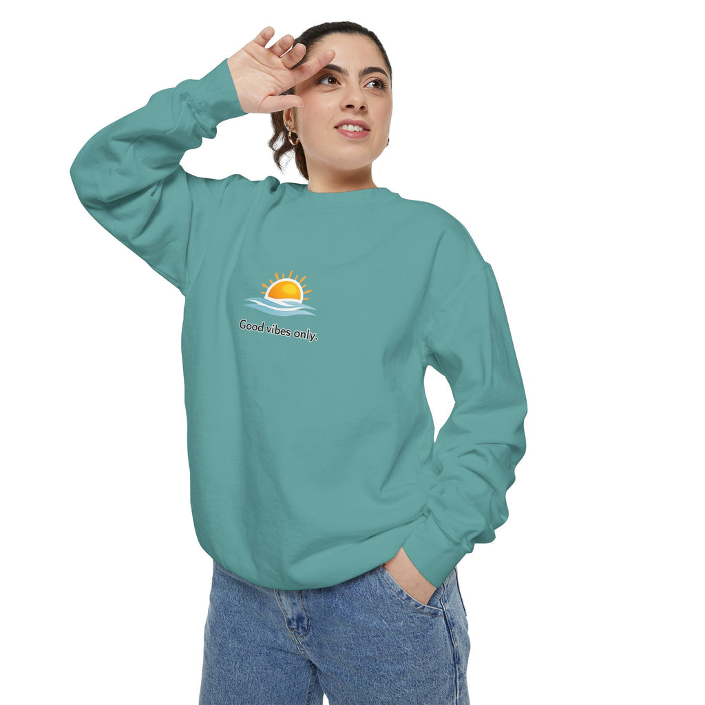 Good Vibes Only Sweatshirt — Sunrise Graphic Cozy Pullover