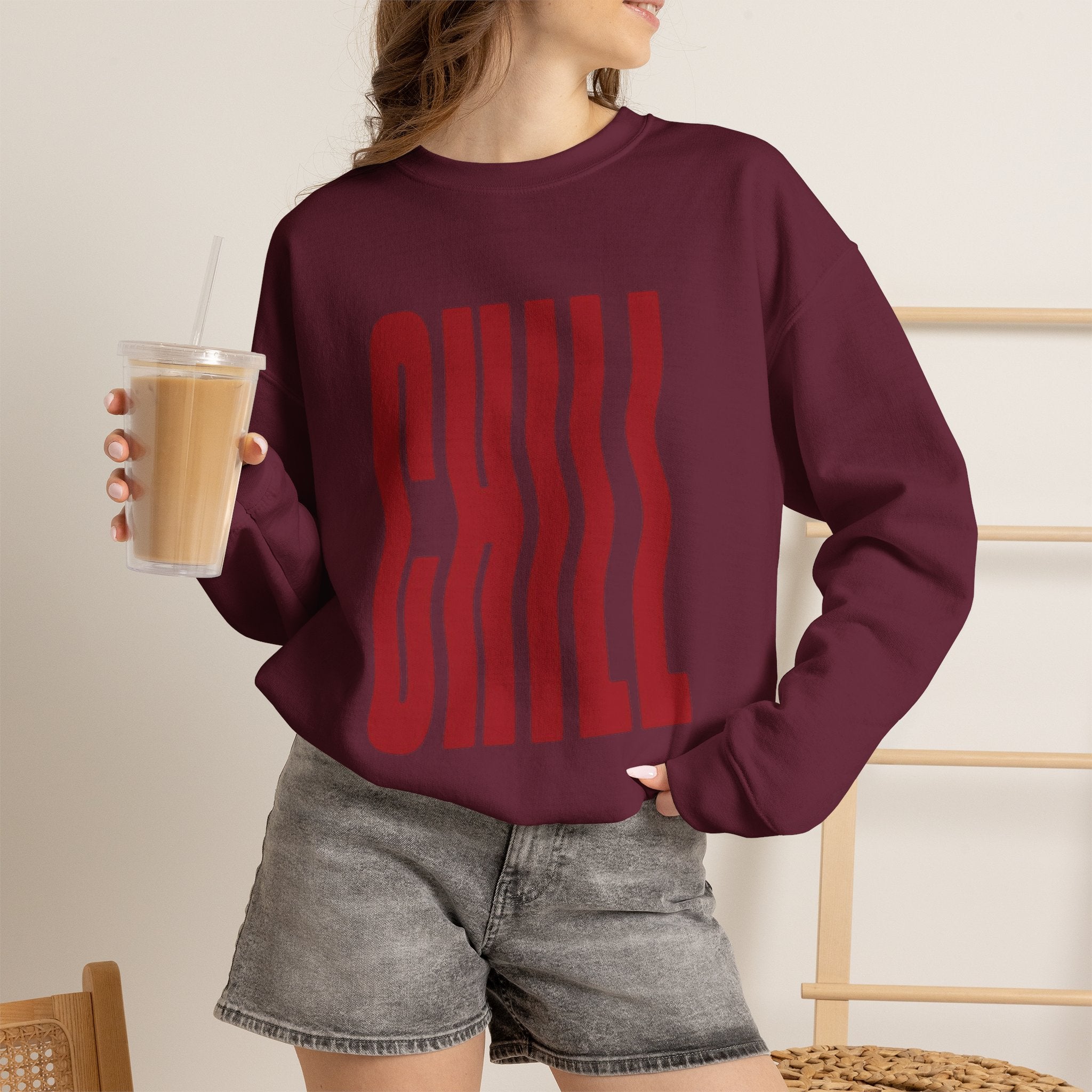 Chill Distorted Text Crewneck Sweatshirt