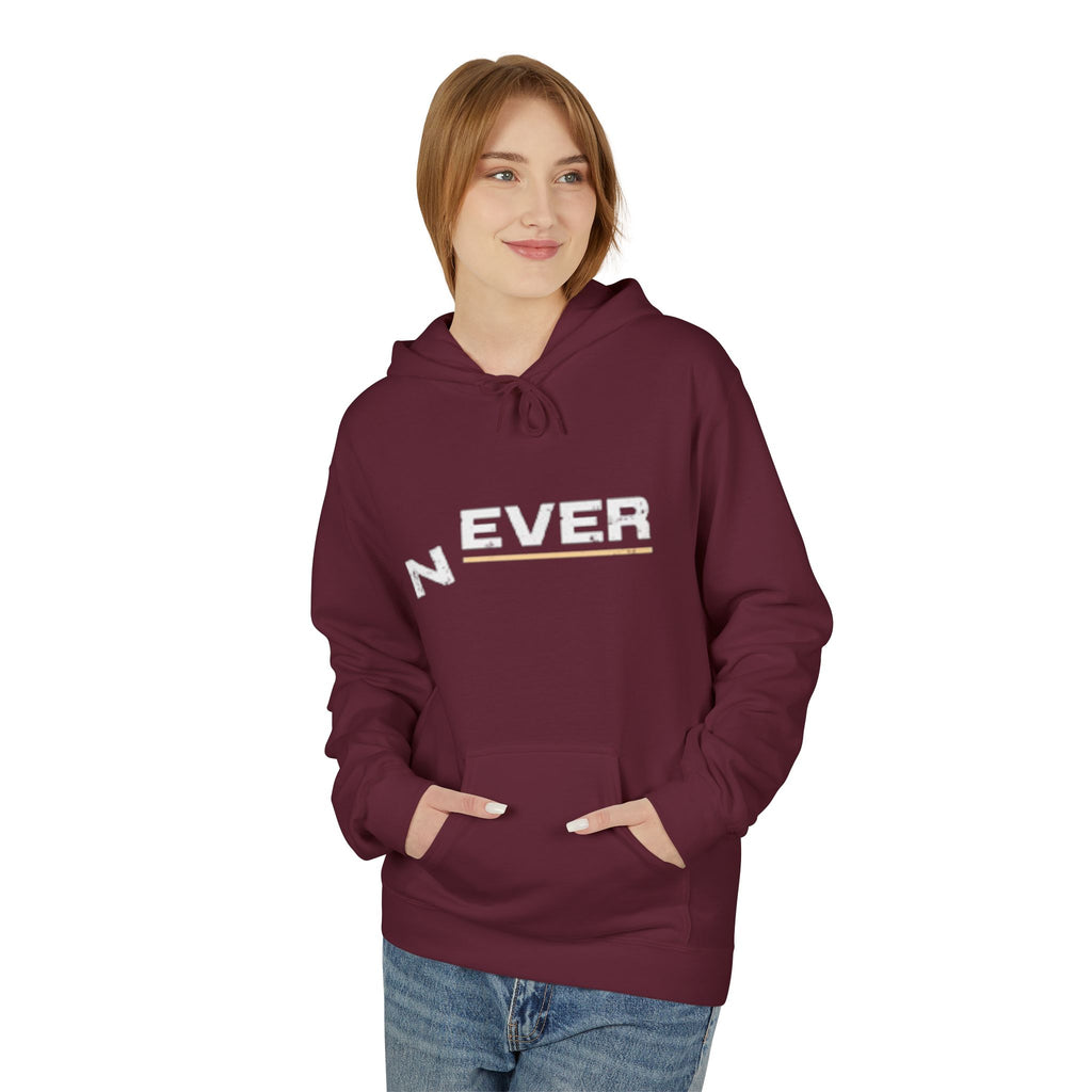 Never Typography Hoodie — Brown Casual Graphic Pullover