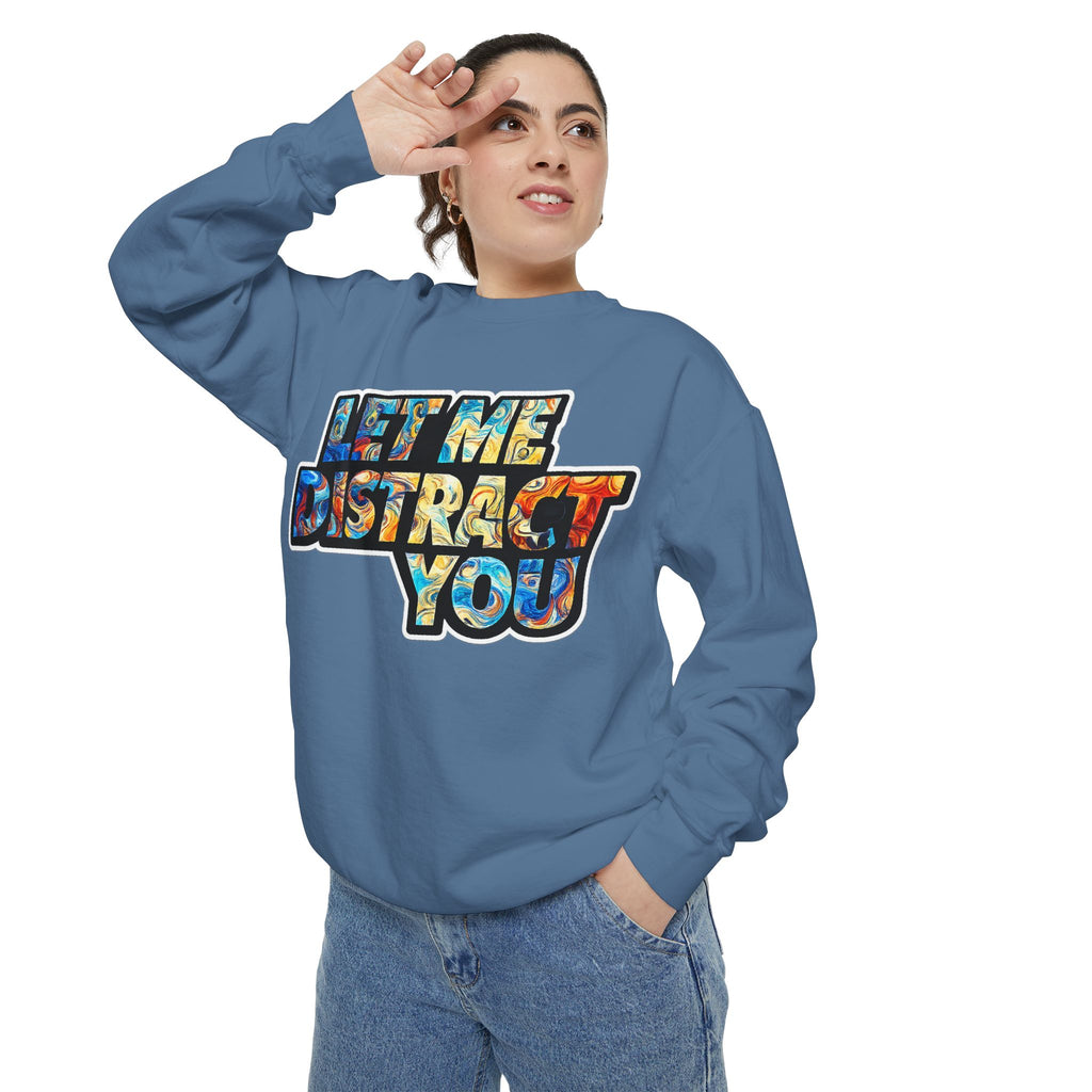 Let Me Distract You Sweatshirt — Colorful Retro Graphic Crewneck