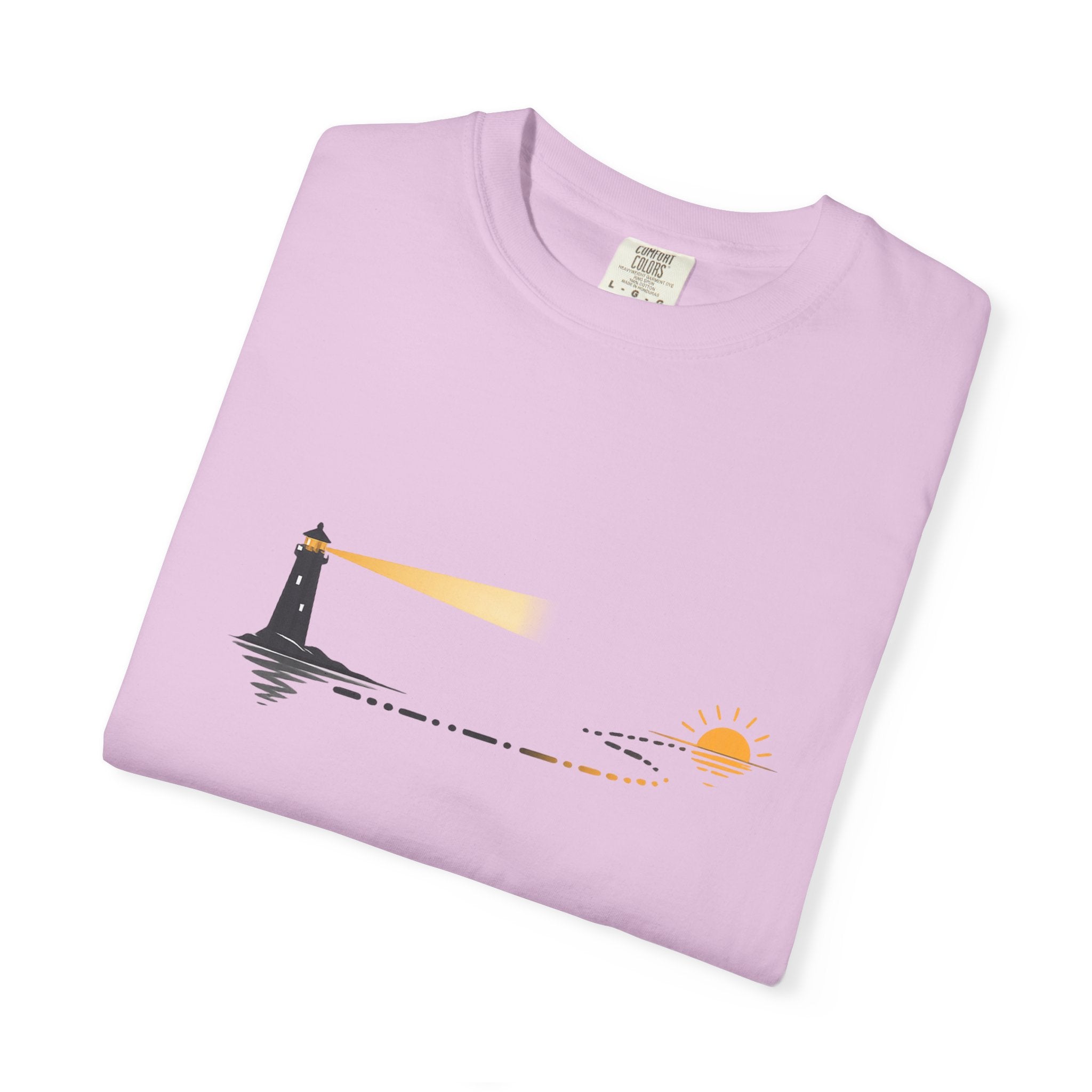 Lighthouse Sunset T-Shirt — Nautical Coastal Tee with Beacon Graphic
