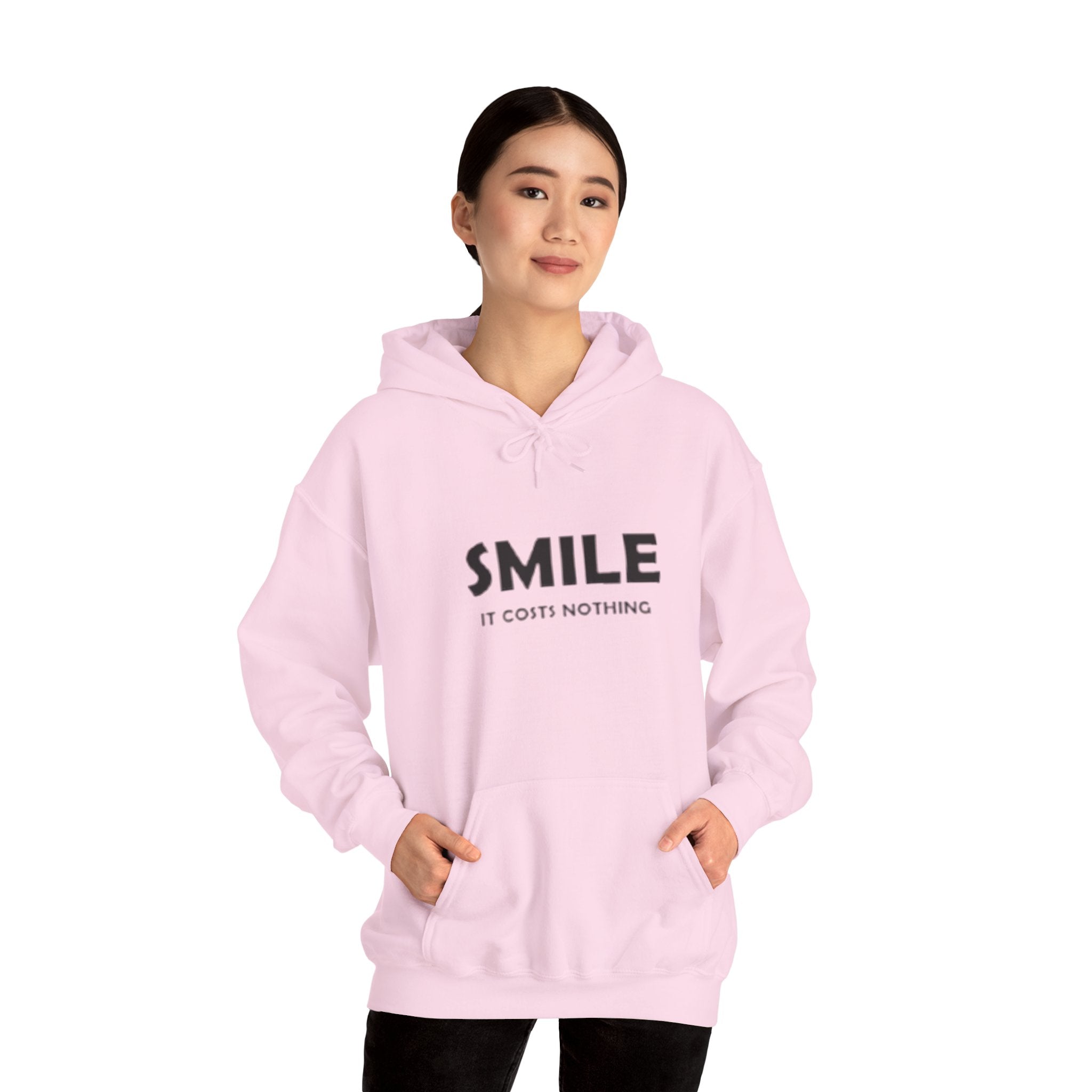 Smile It Costs Nothing Hoodie — Minimalist Positive Message Hooded Sweatshirt