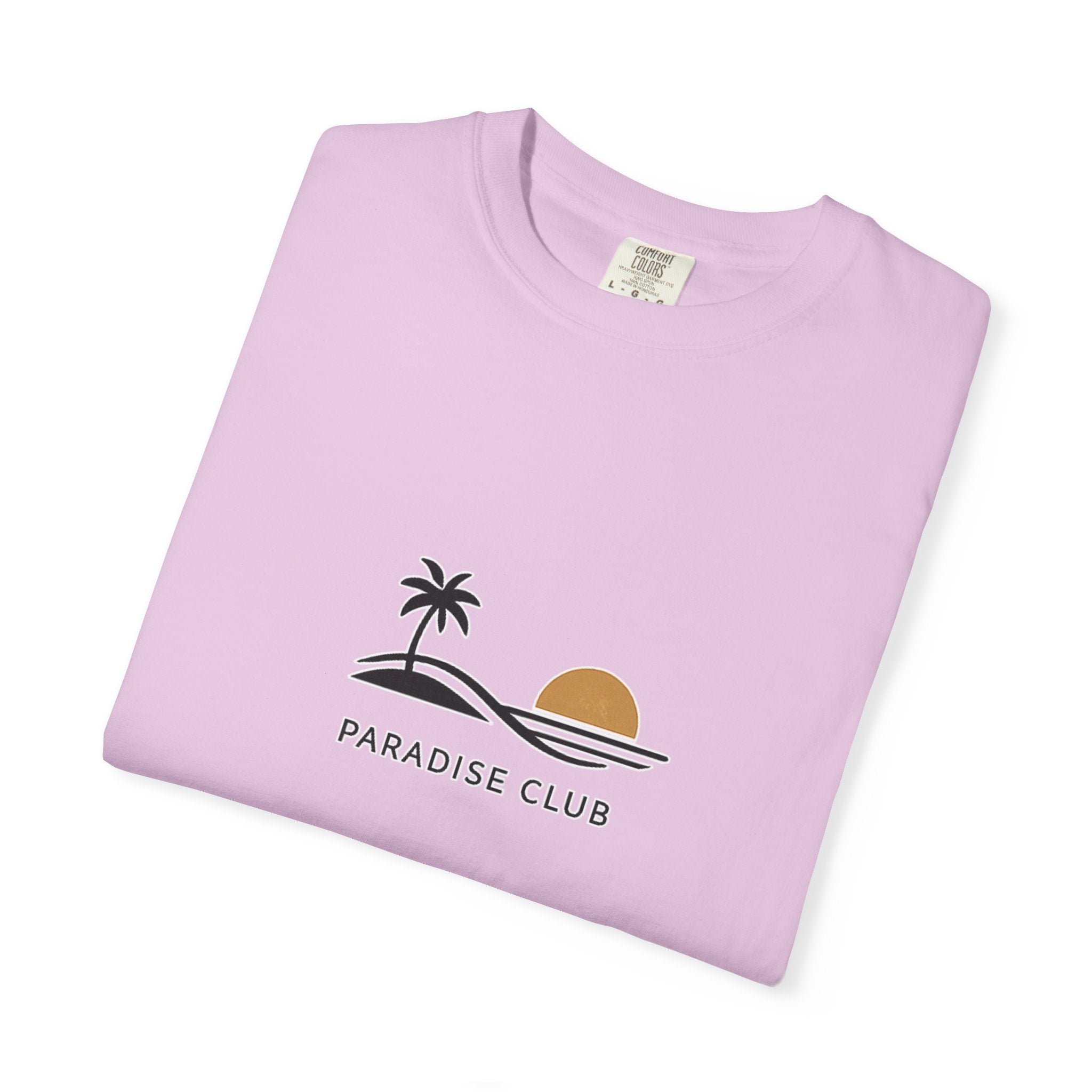 Paradise Club Tee — Minimal Sunset Palm Graphic T-Shirt