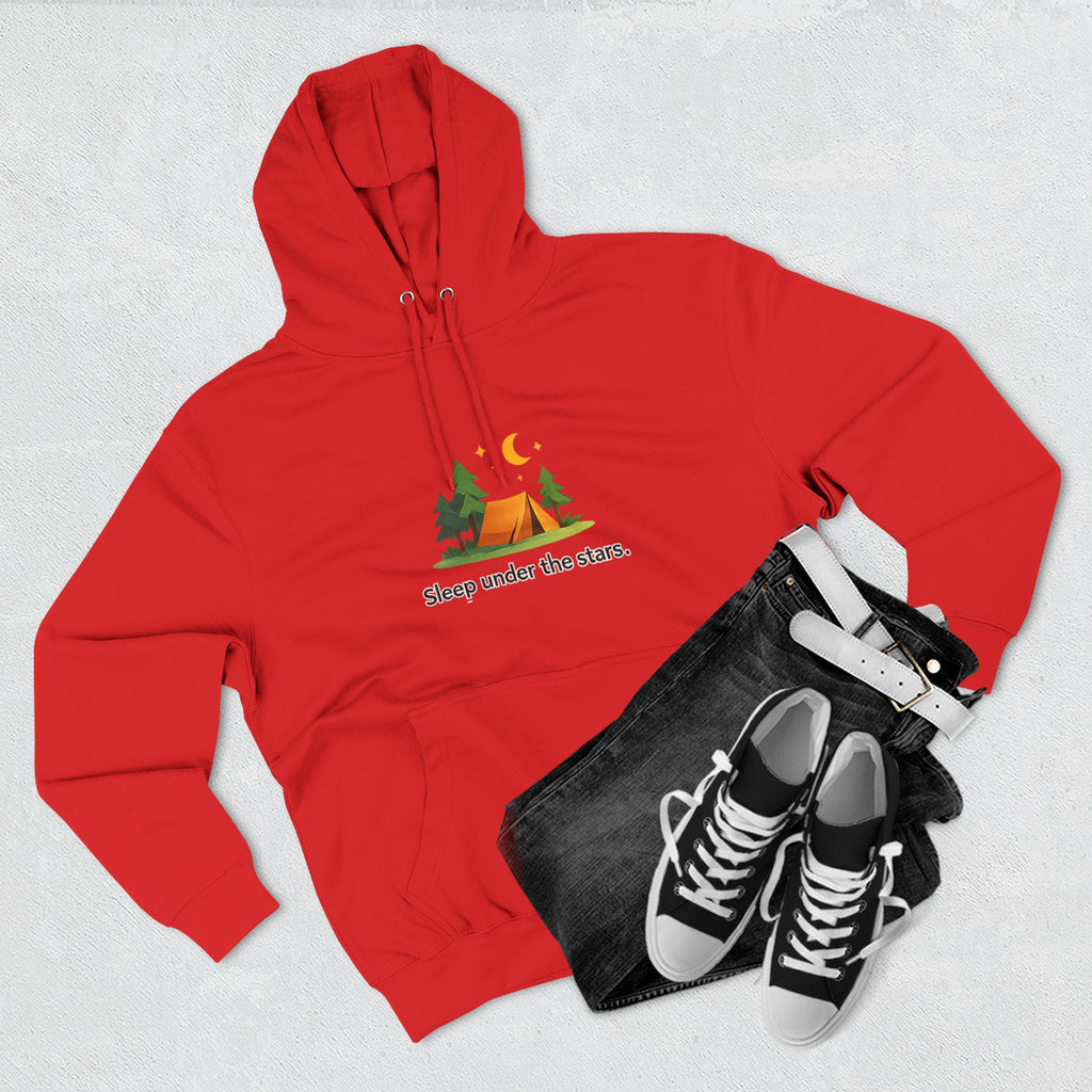 Camping Hoodie — "Sleep Under the Stars" Tent & Moon Graphic