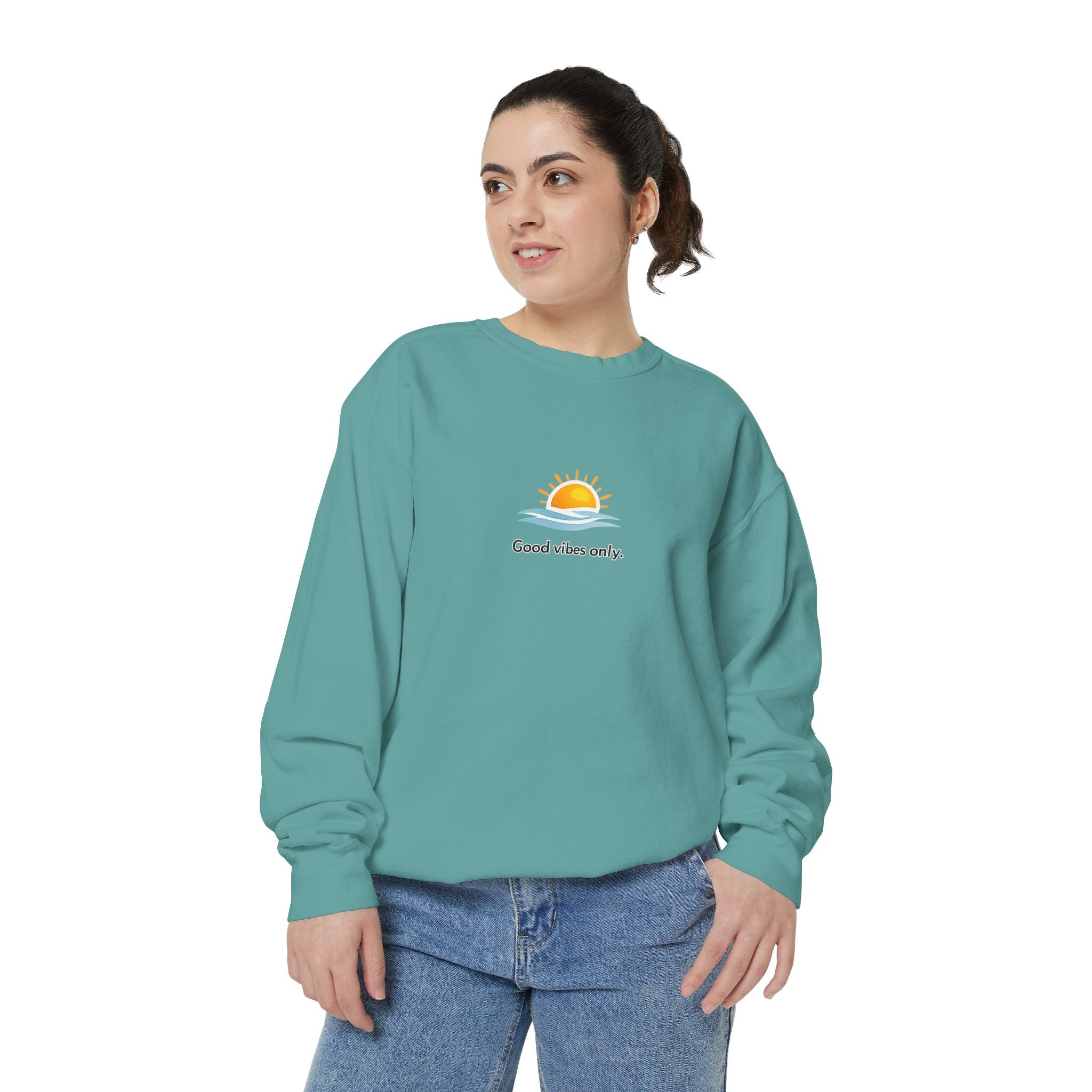 Good Vibes Only Sweatshirt — Sunrise Graphic Cozy Pullover