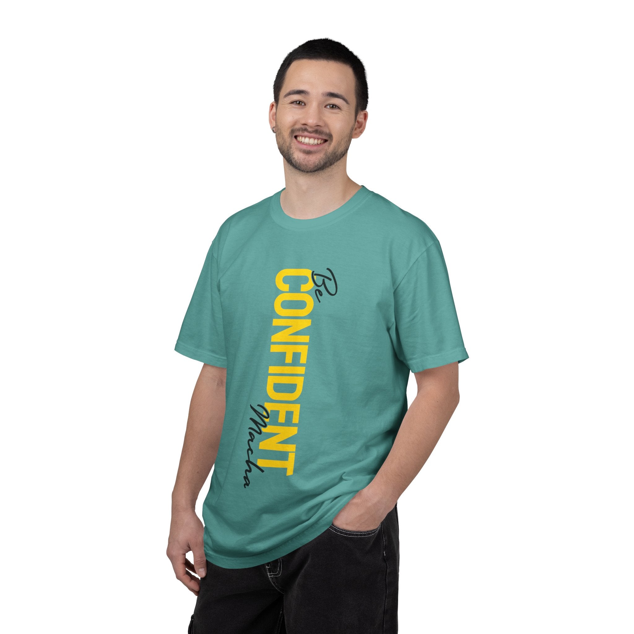 Be Confident Vertical Text T-Shirt — Motivational Graphic Tee