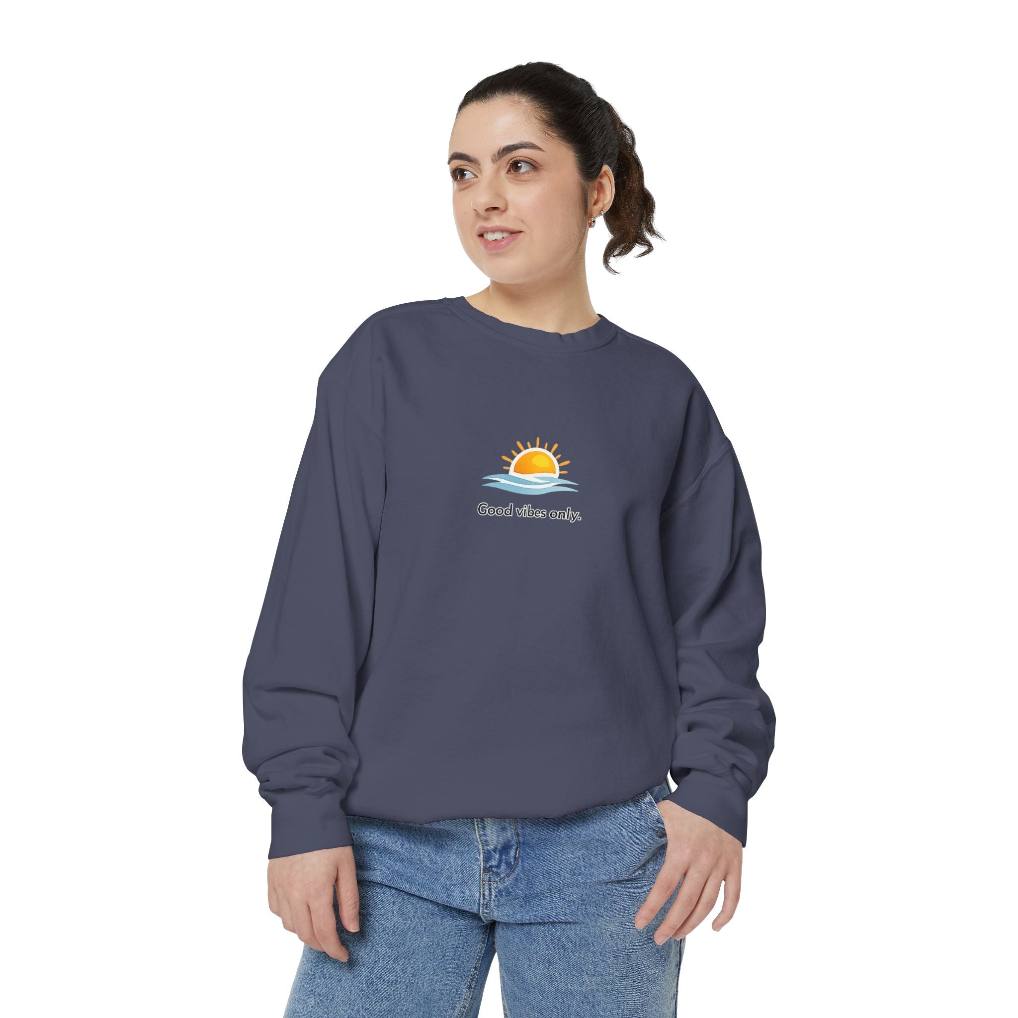 Good Vibes Only Sweatshirt — Sunrise Graphic Cozy Pullover