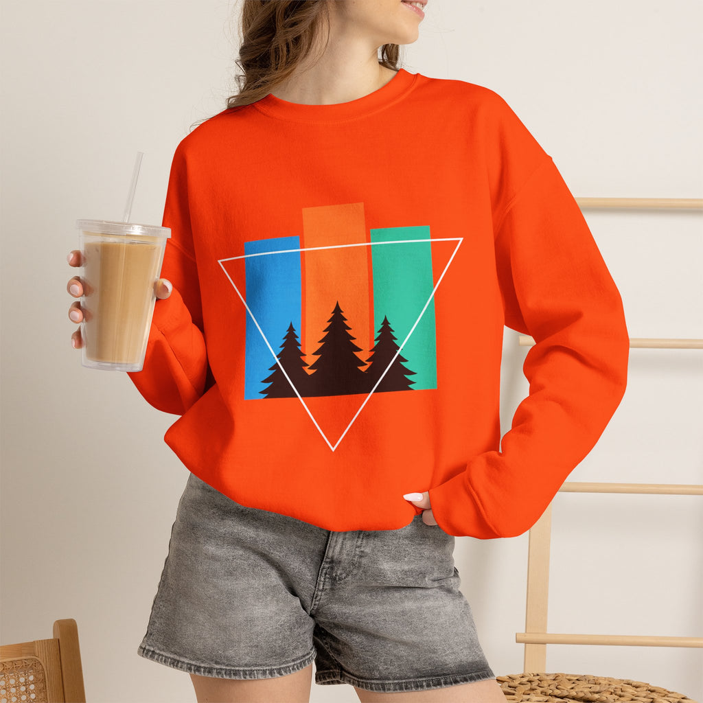 Retro Forest Crewneck Sweatshirt — Colorblock Trees Graphic