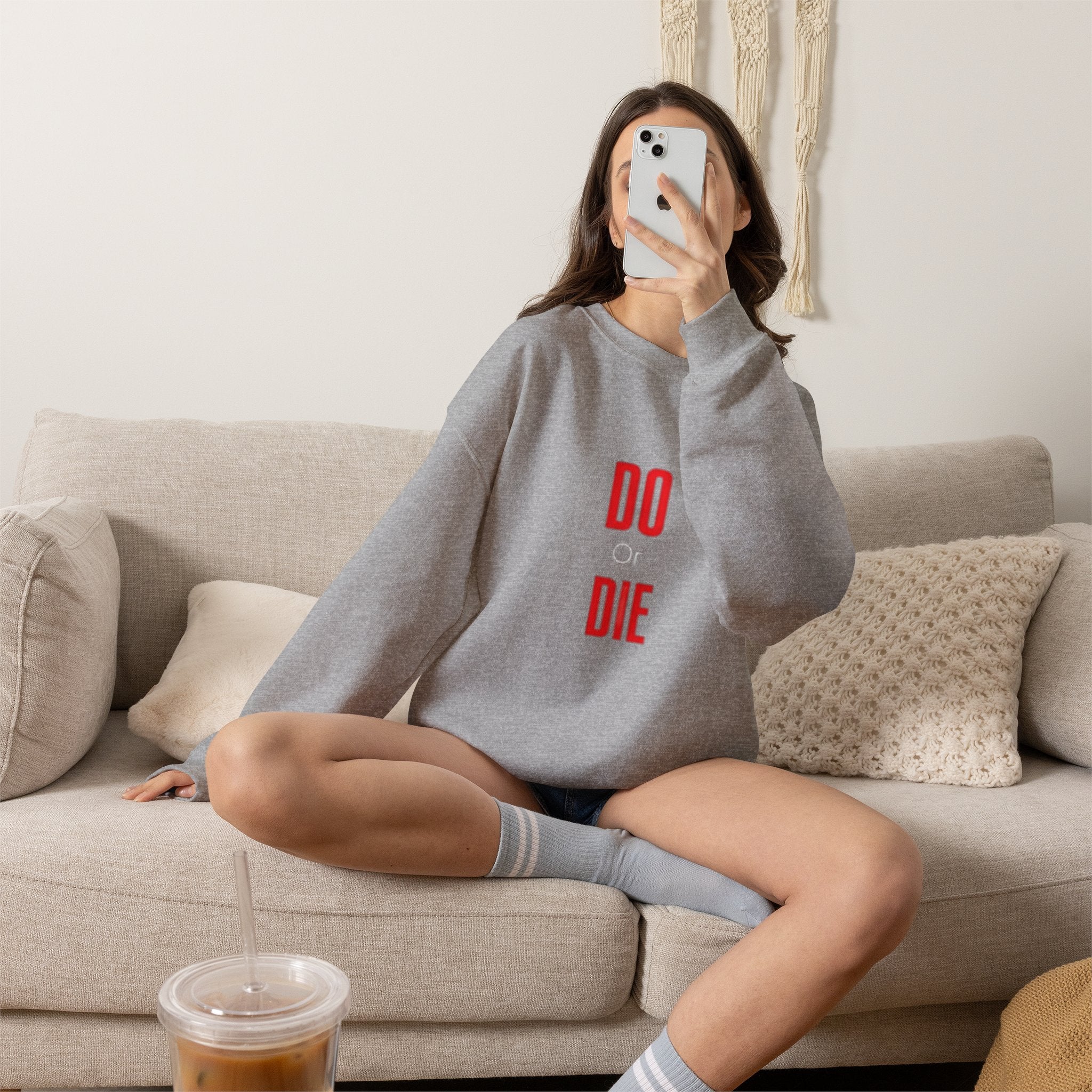 Crewneck Sweatshirt – Minimal 'DO / DIE' Red Vertical Typography