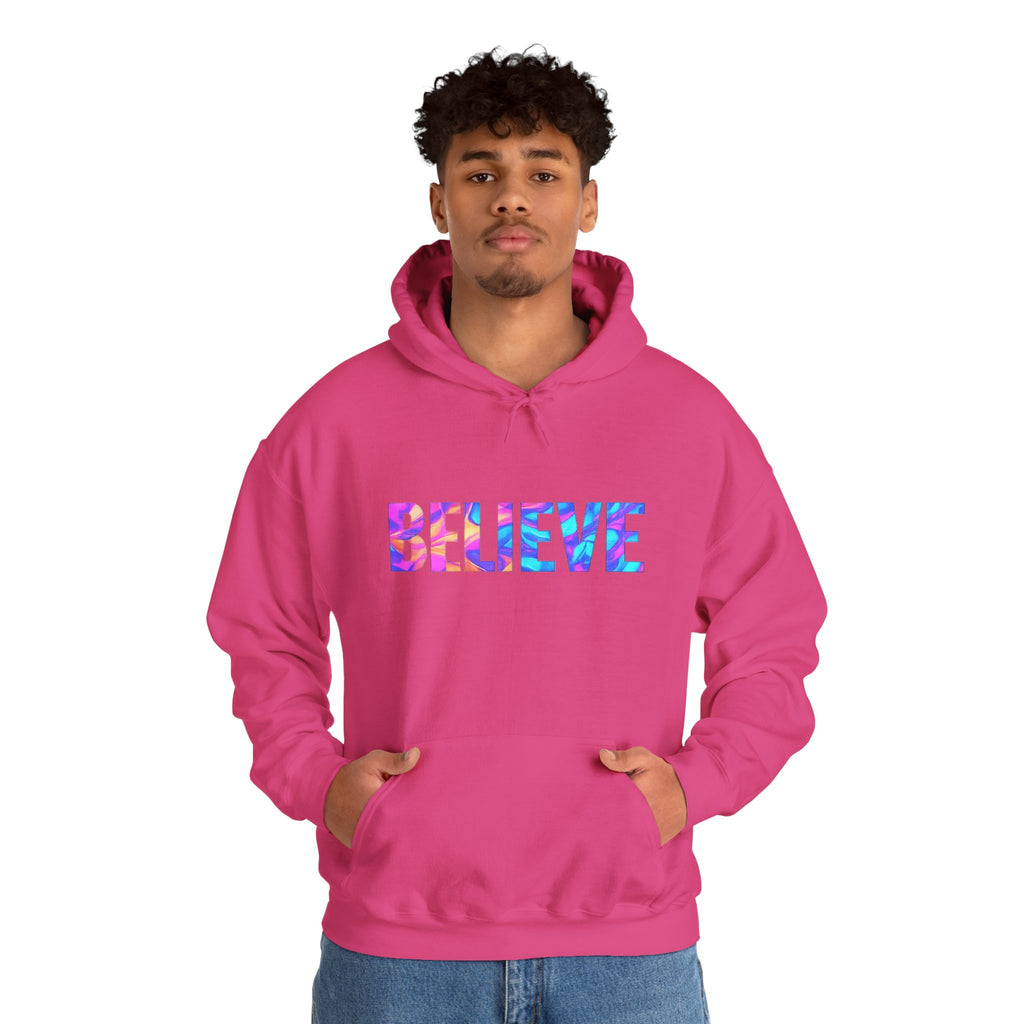 Believe in Yourself Hoodie — Colorful Watercolor Text Inspirational Sweatshirt