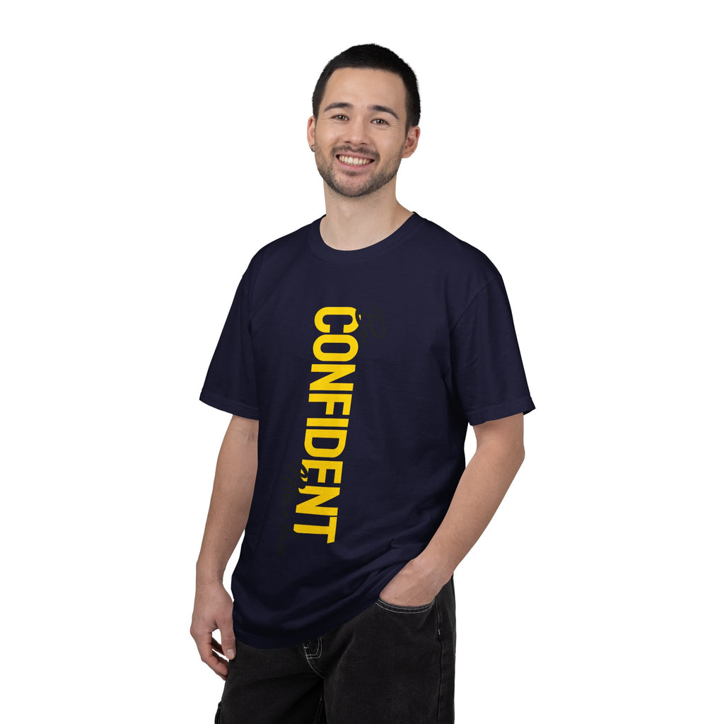 Be Confident Vertical Text T-Shirt — Motivational Graphic Tee