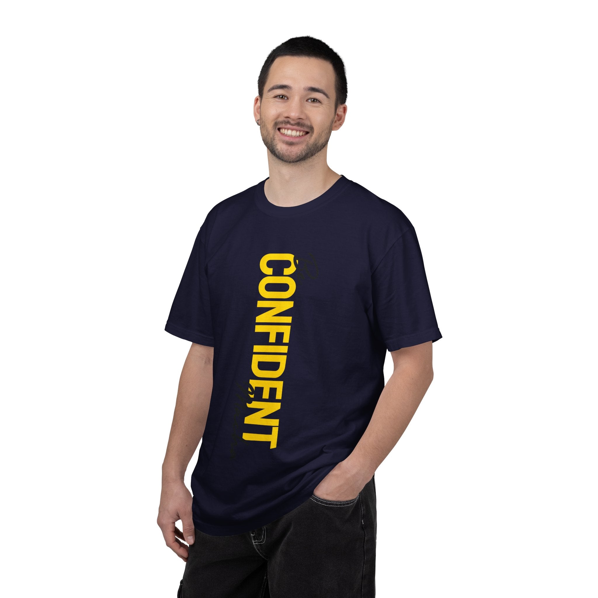 Be Confident Vertical Text T-Shirt — Motivational Graphic Tee