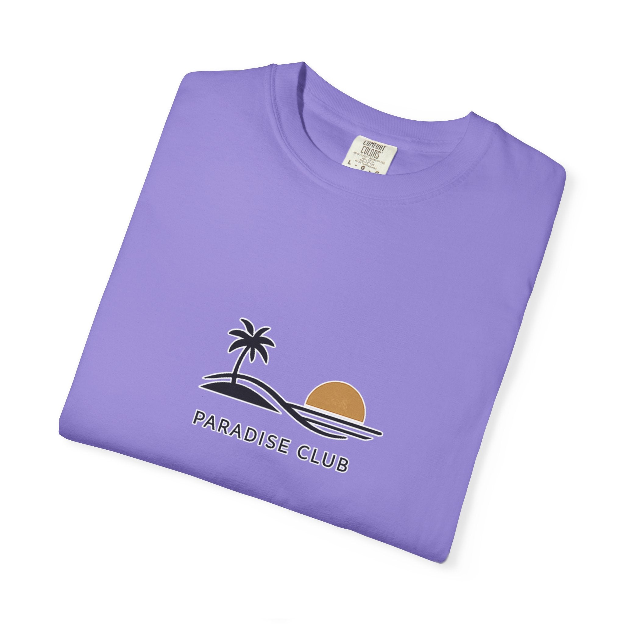 Paradise Club Tee — Minimal Sunset Palm Graphic T-Shirt