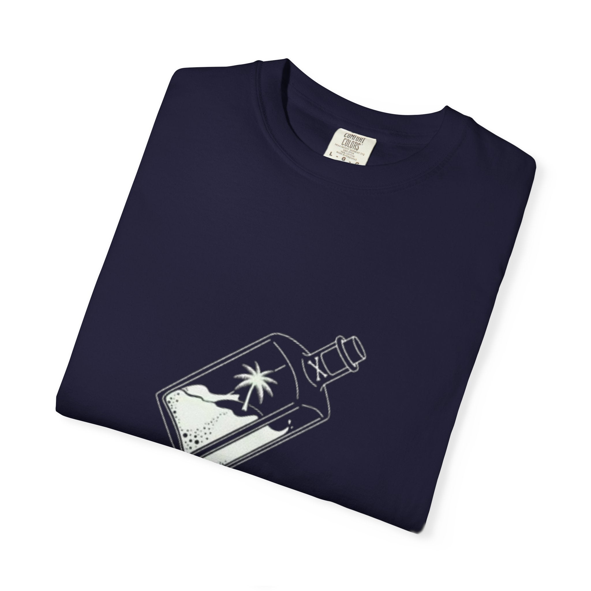 Pocket Island T‑Shirt — Minimal Bottle Isle Graphic Tee