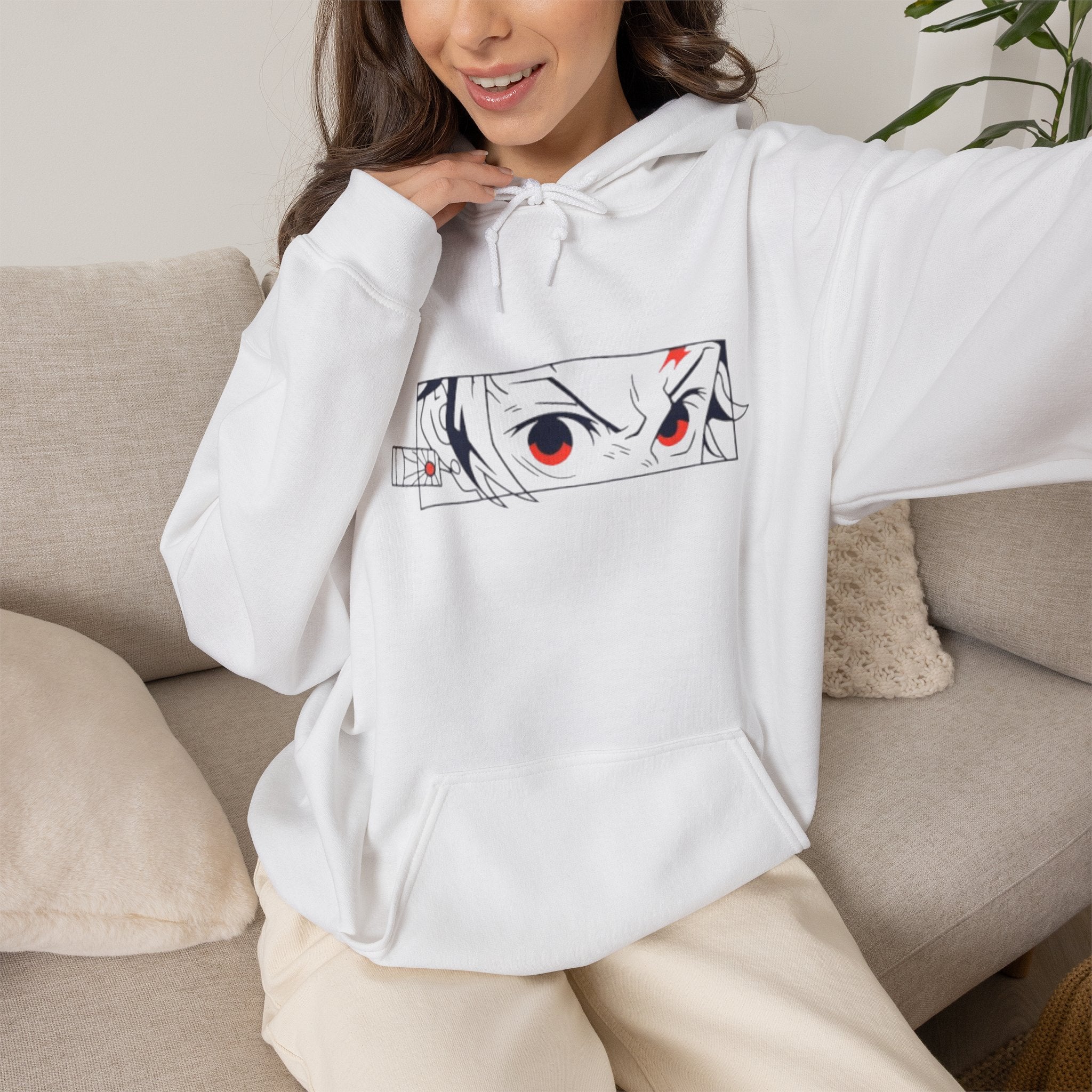 Anime Eyes Hoodie — Minimal Red & Black Manga Gaze Sweatshirt