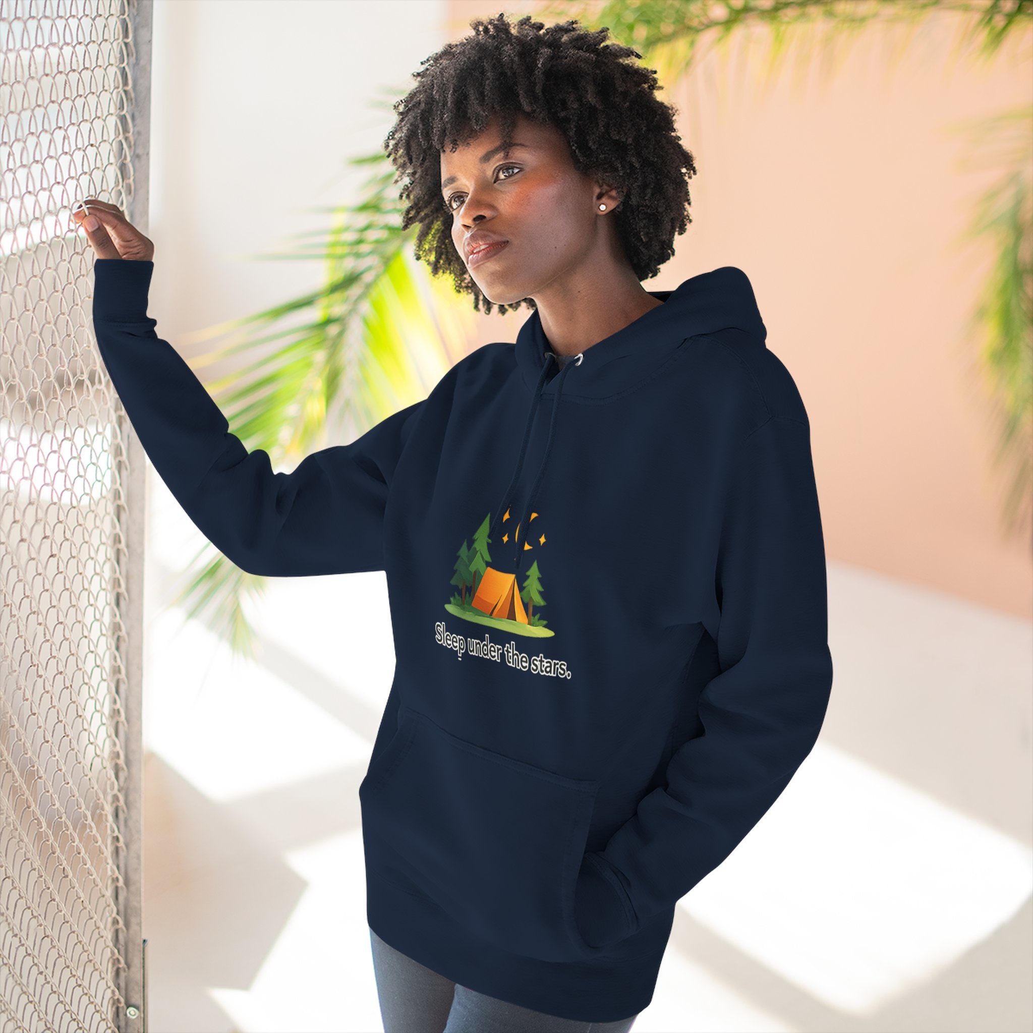 Camping Hoodie — "Sleep Under the Stars" Tent & Moon Graphic