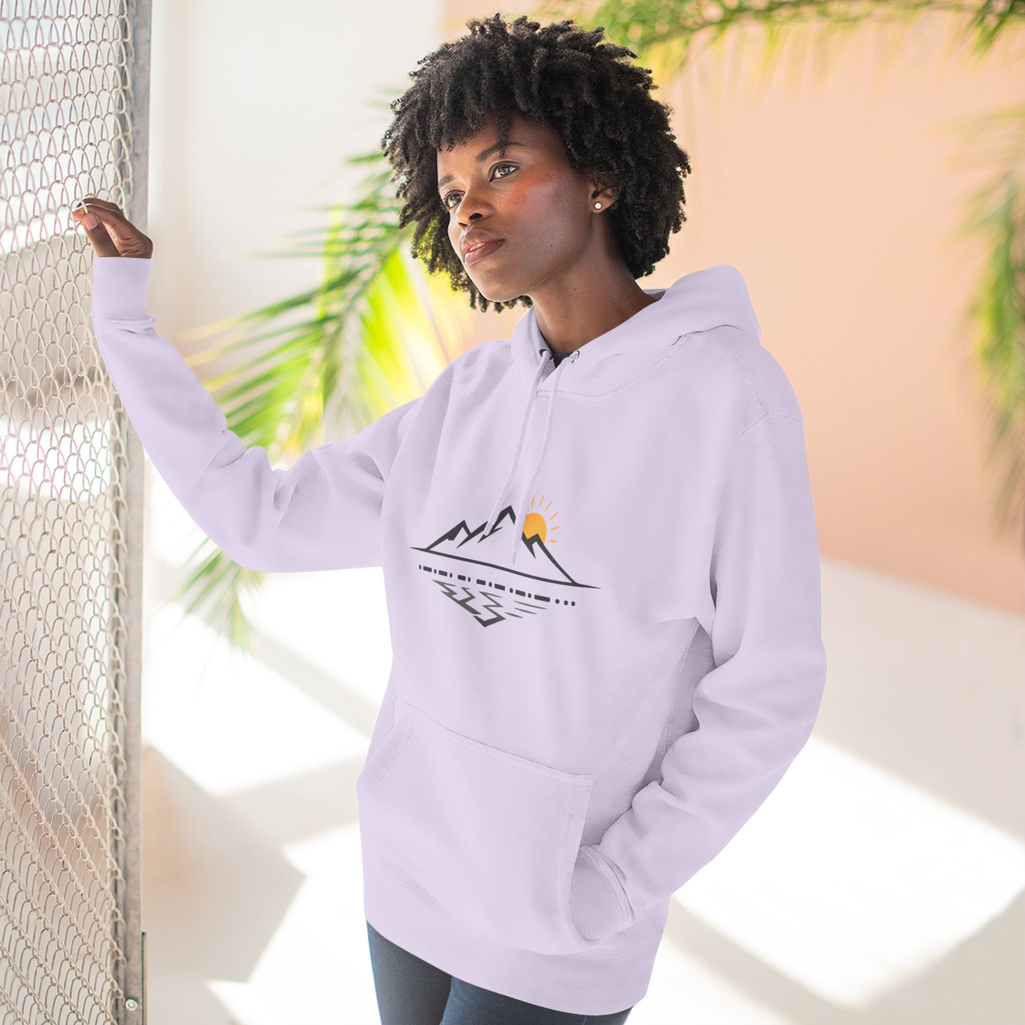 Mountain Sunrise Hoodie — Minimal Outdoor Graphic Pullover