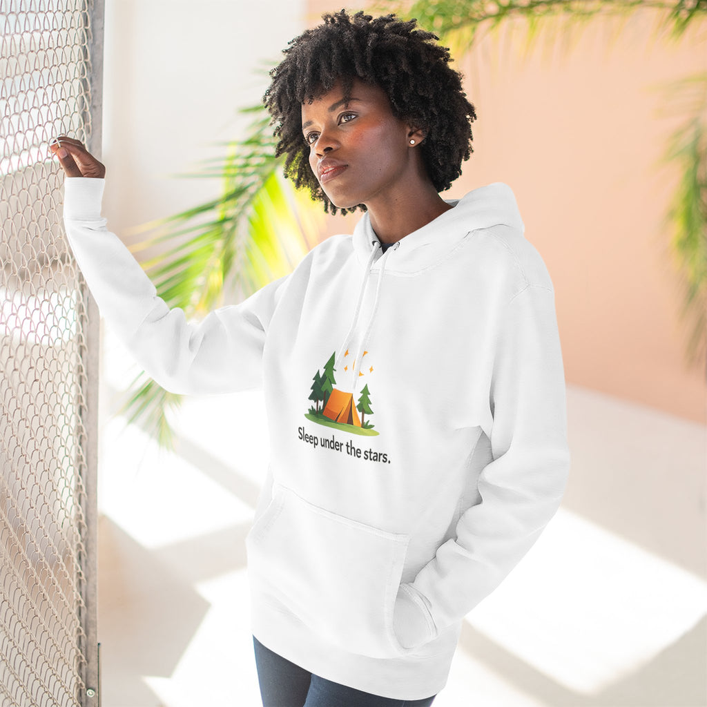 Camping Hoodie — "Sleep Under the Stars" Tent & Moon Graphic