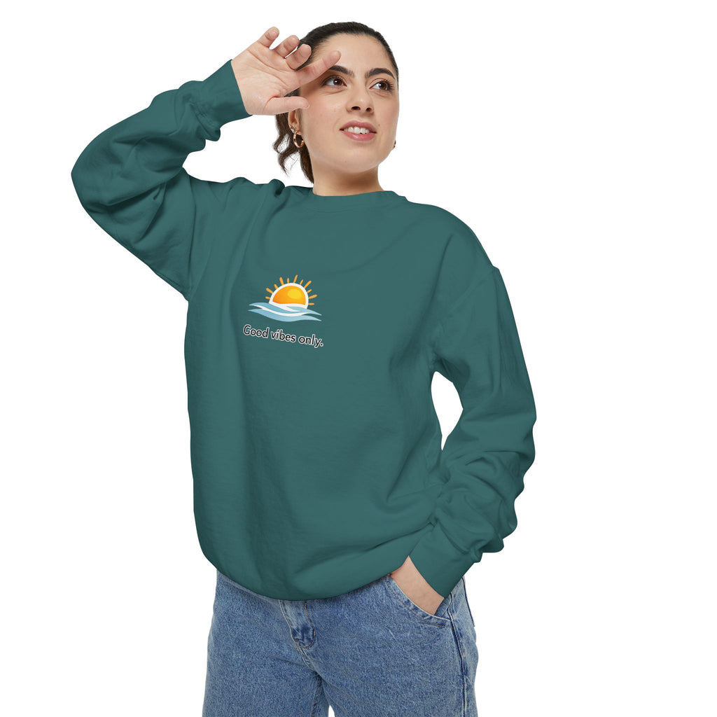 Good Vibes Only Sweatshirt — Sunrise Graphic Cozy Pullover