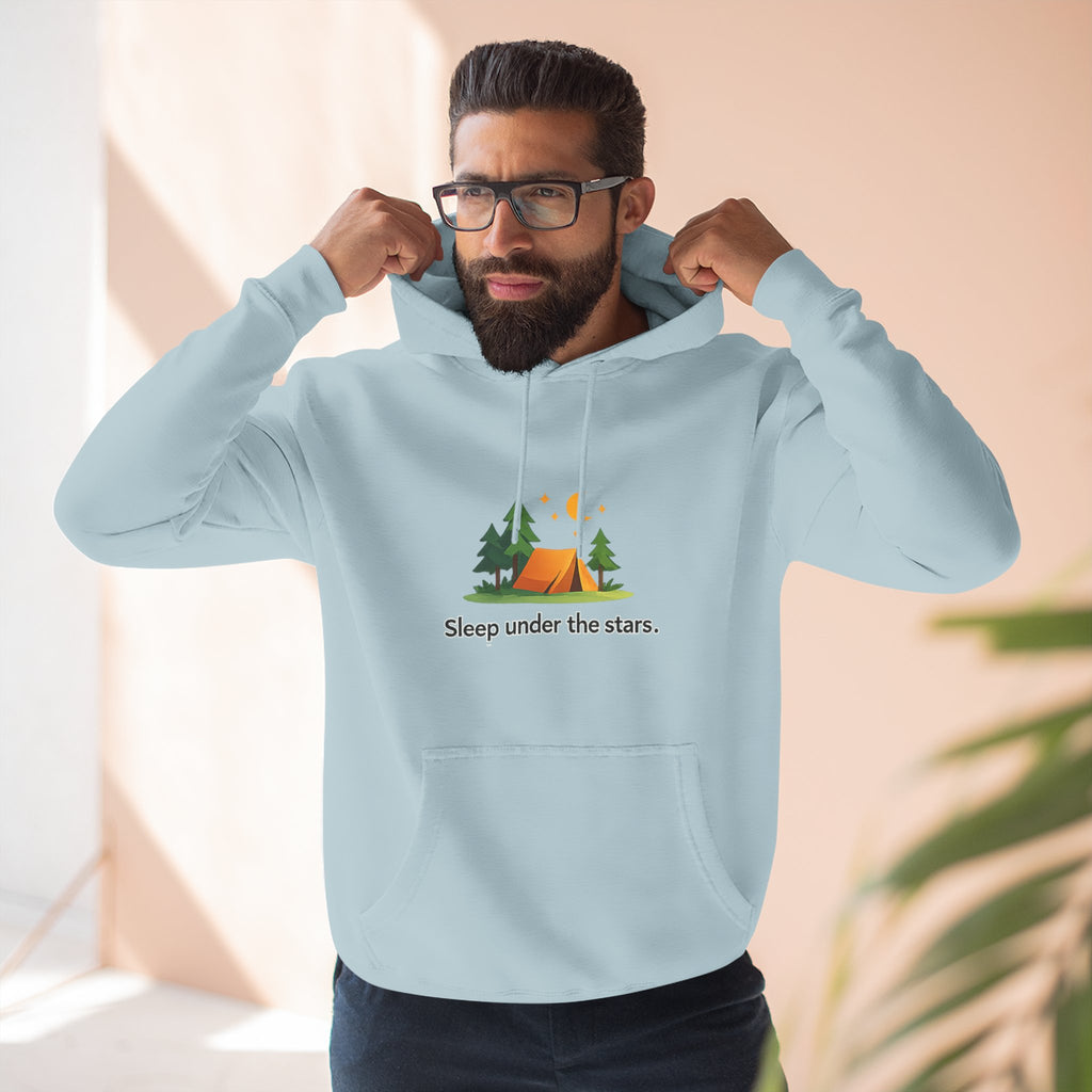 Camping Hoodie — "Sleep Under the Stars" Tent & Moon Graphic