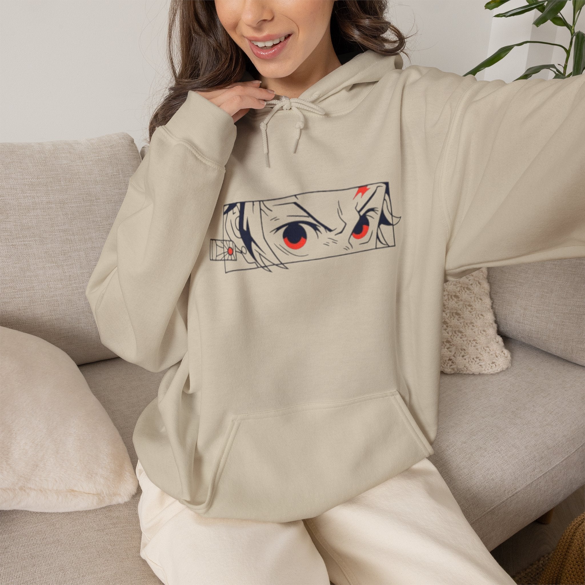 Anime Eyes Hoodie — Minimal Red & Black Manga Gaze Sweatshirt