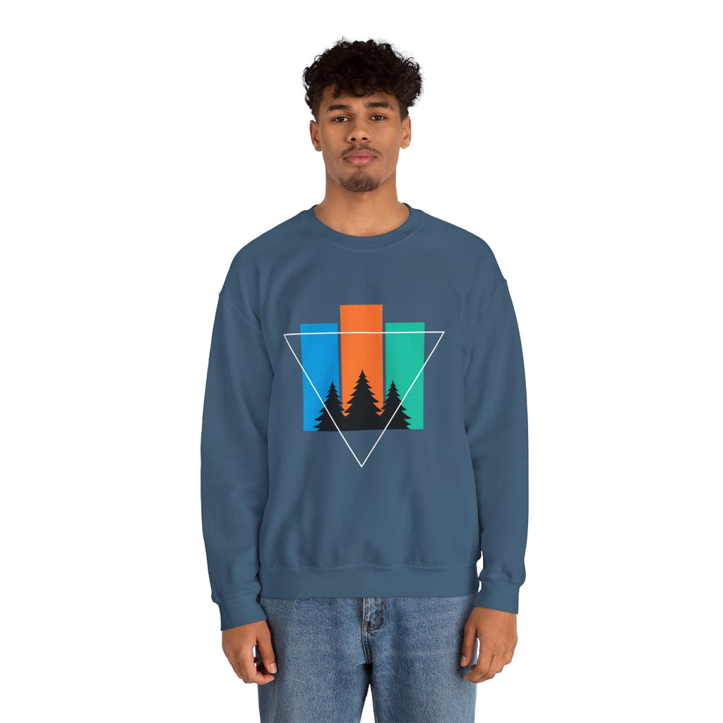 Retro Forest Crewneck Sweatshirt — Colorblock Trees Graphic
