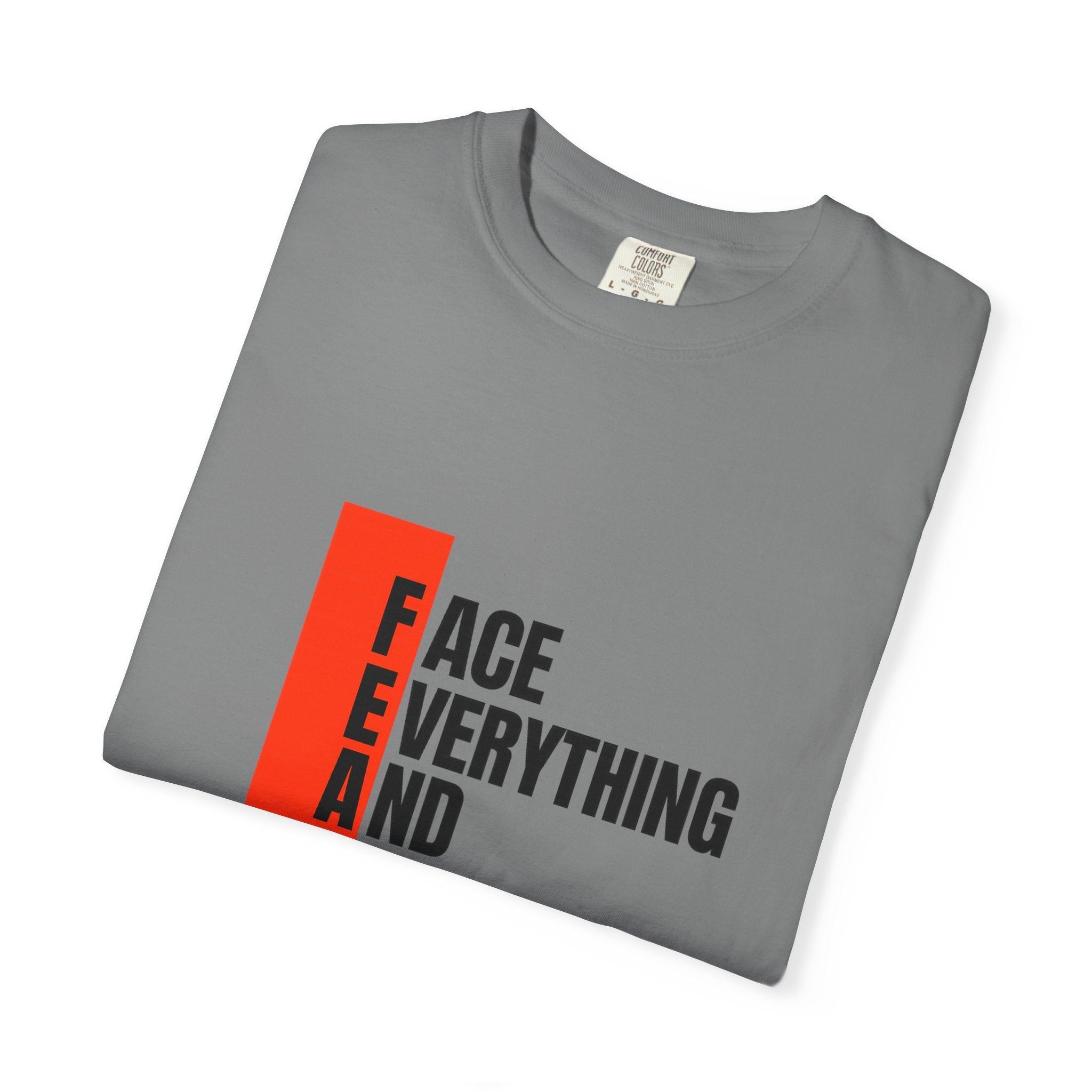 Motivational T-Shirt — "FEAR: Face Everything And Rise" Bold Red Accent