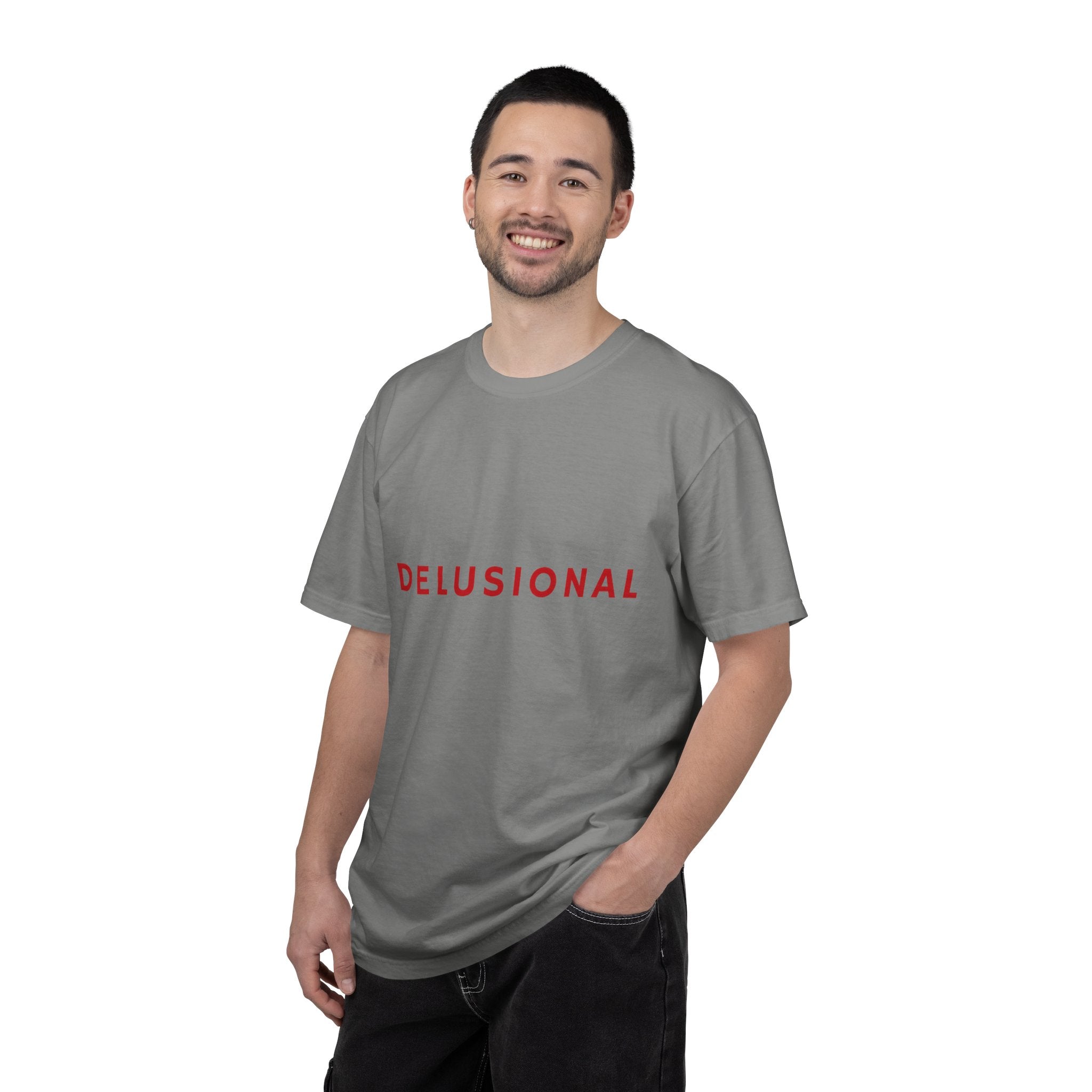Delusional Graphic T-Shirt — Minimalist Red Text Tee