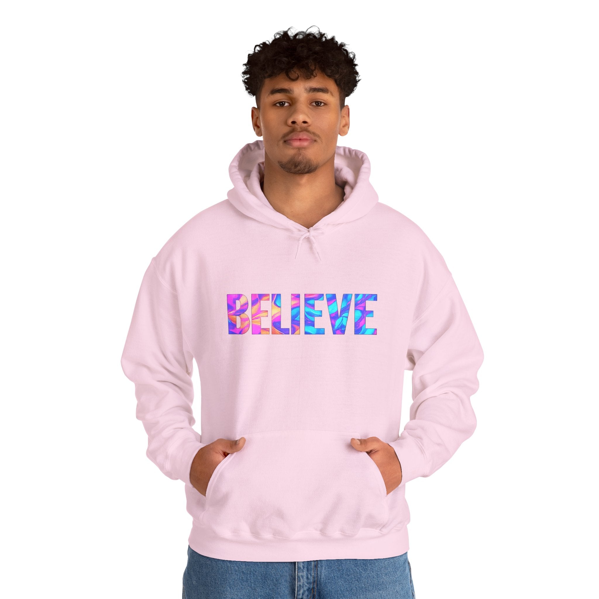 Believe in Yourself Hoodie — Colorful Watercolor Text Inspirational Sweatshirt