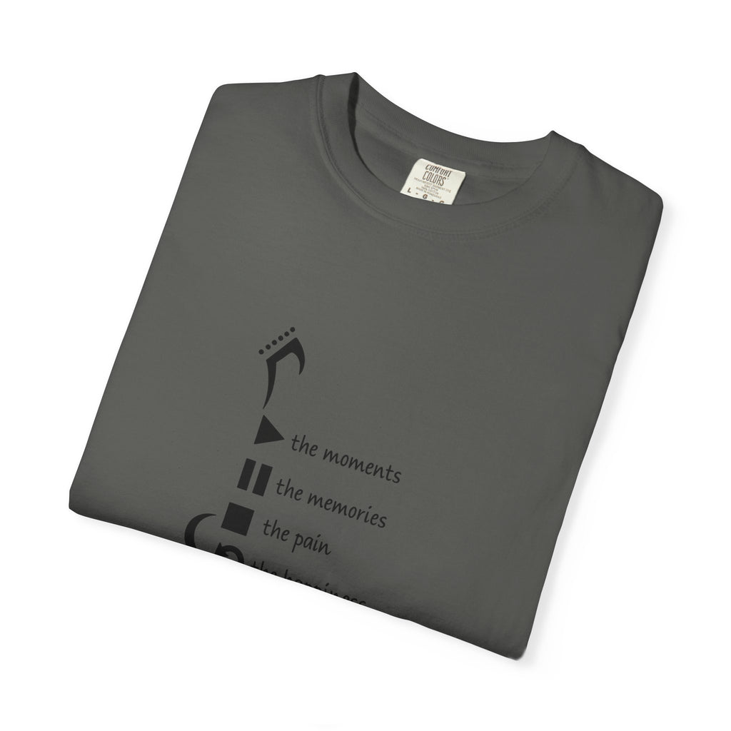 Guitar Silhouette Tee — "Our Moments, Our Memories, Our Music, Our Happiness"